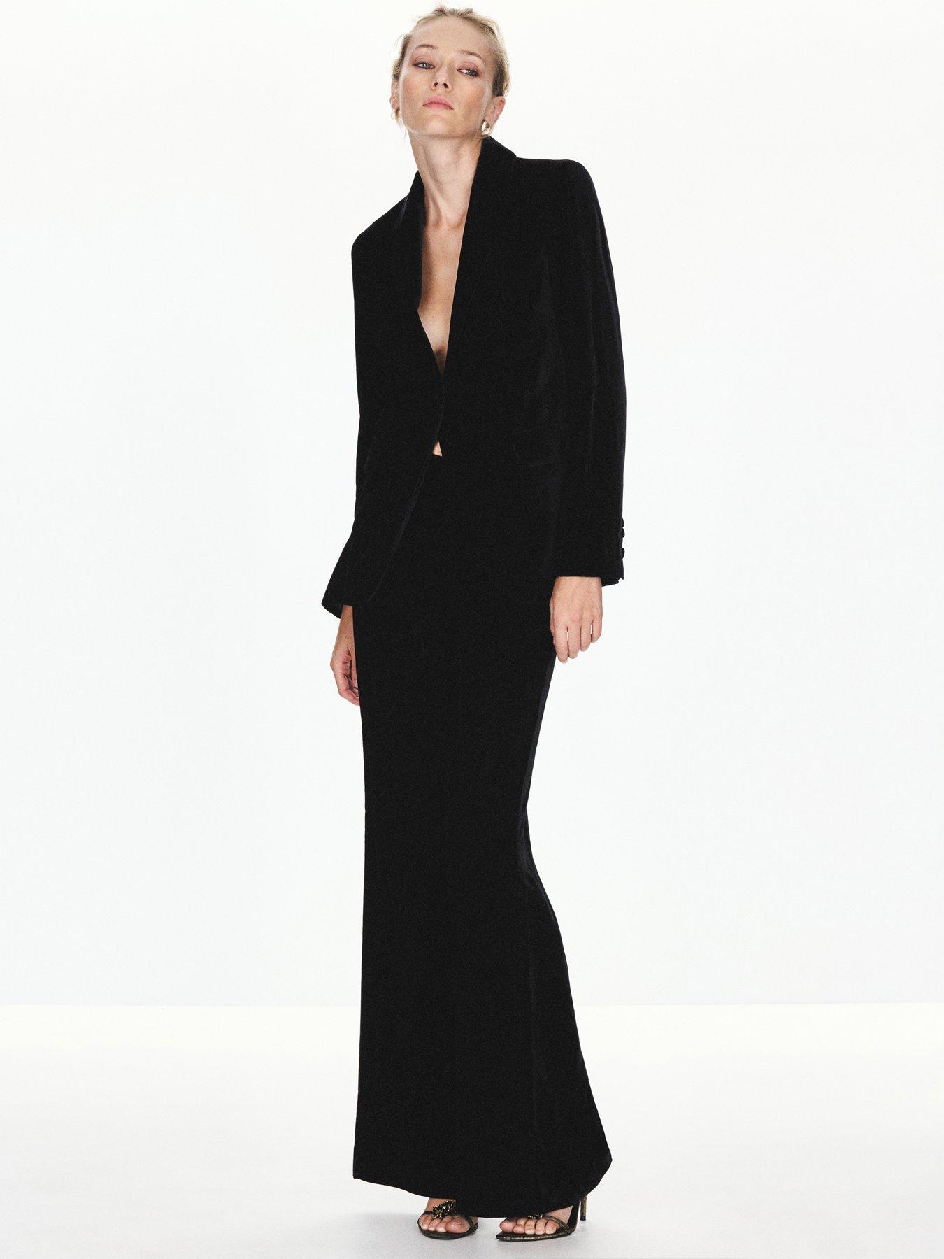 Image 3 of 6 of Mango Womens Velvet Wide Leg Tailored Trousers - Black