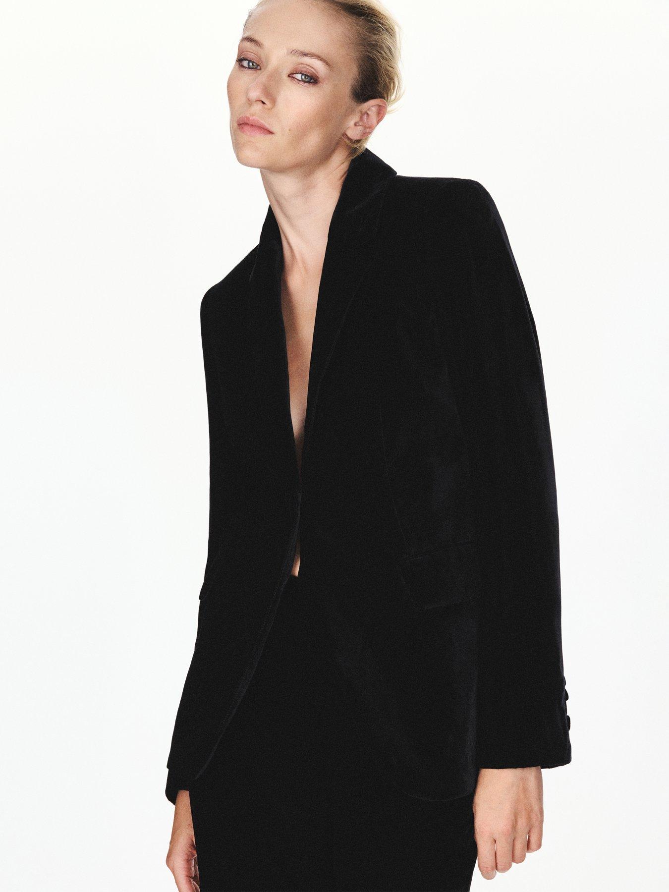 Image 5 of 6 of Mango Womens Velvet Wide Leg Tailored Trousers - Black