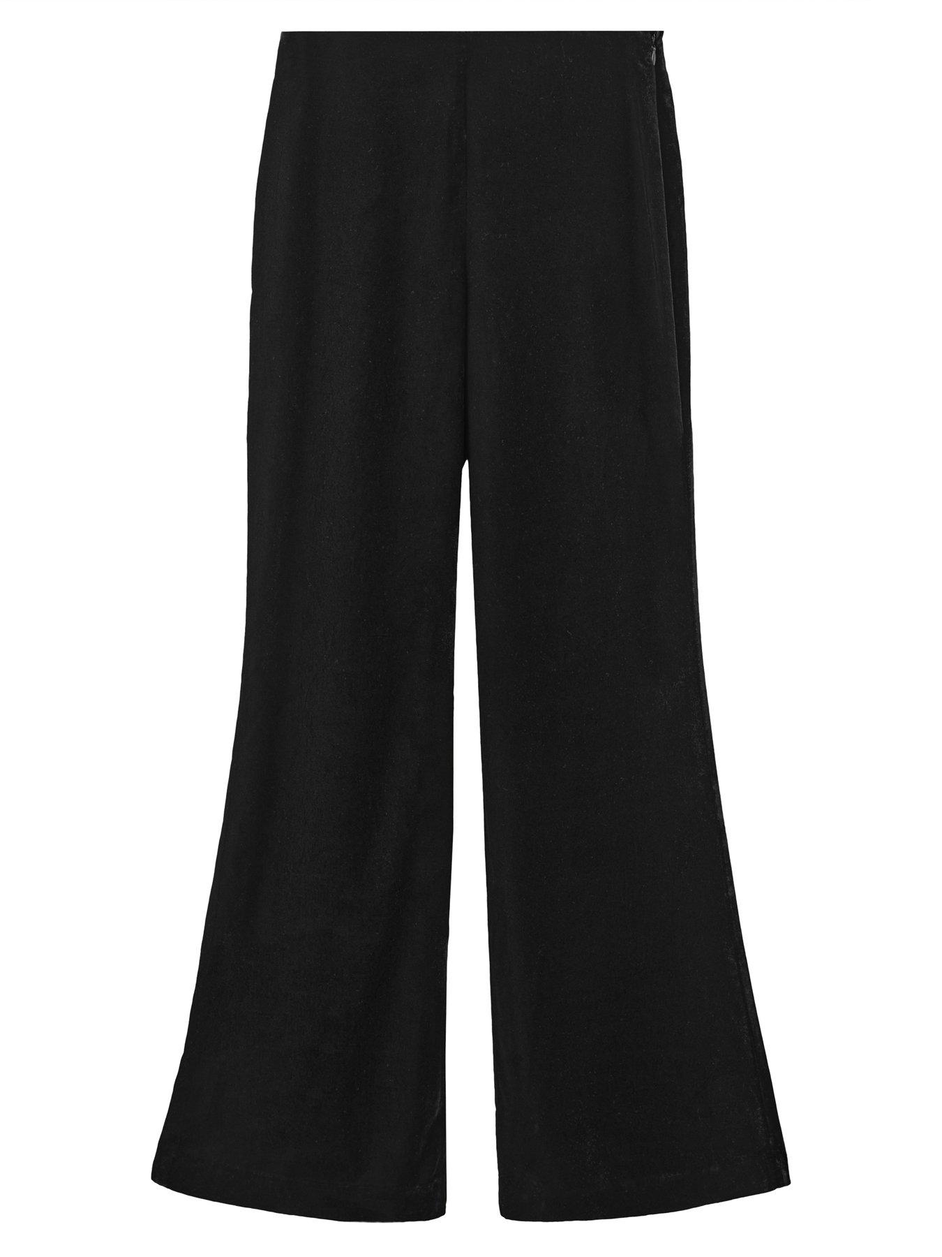 Image 6 of 6 of Mango Womens Velvet Wide Leg Tailored Trousers - Black