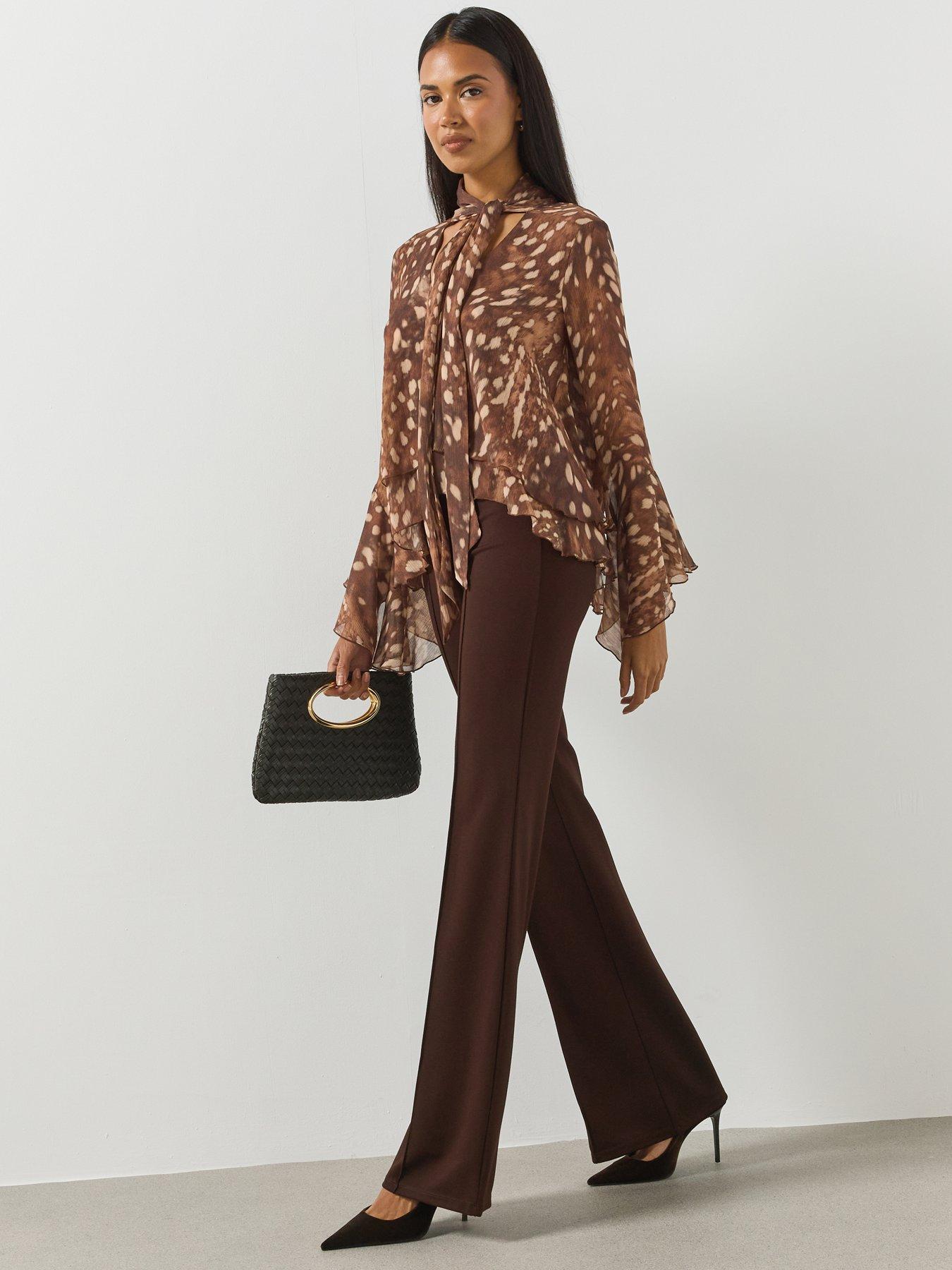 Image 3 of 6 of Mango Straight Seam Flared Leggings - Brown