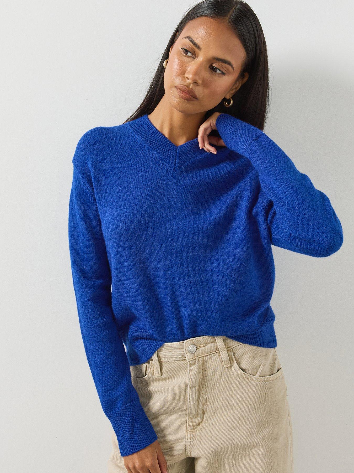 Mango V-Neck Knit Sweater - Blue