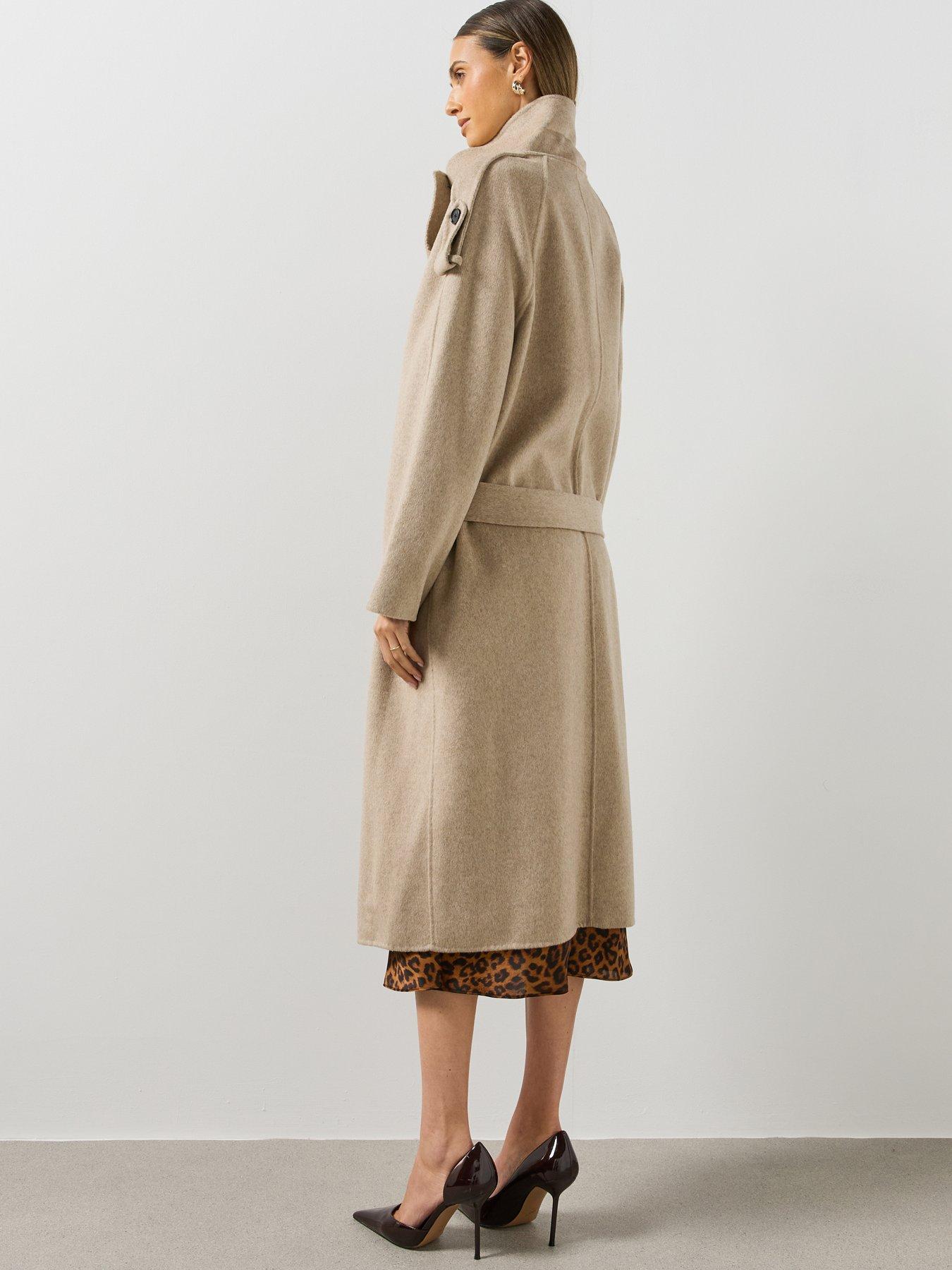 Image 2 of 6 of Mango Womens Loren Belted Funnel Neck Coat - Beige