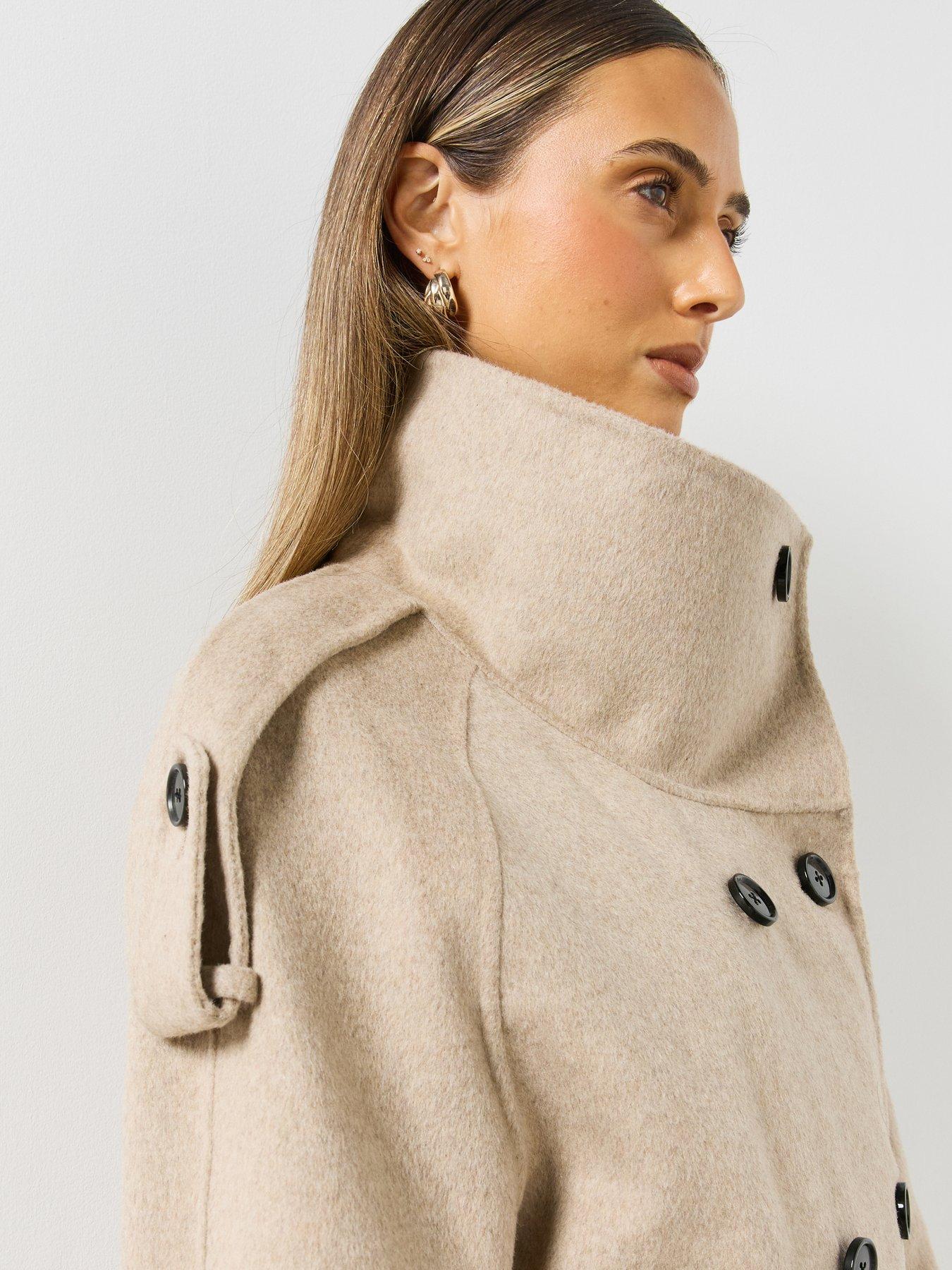 Image 4 of 6 of Mango Womens Loren Belted Funnel Neck Coat - Beige