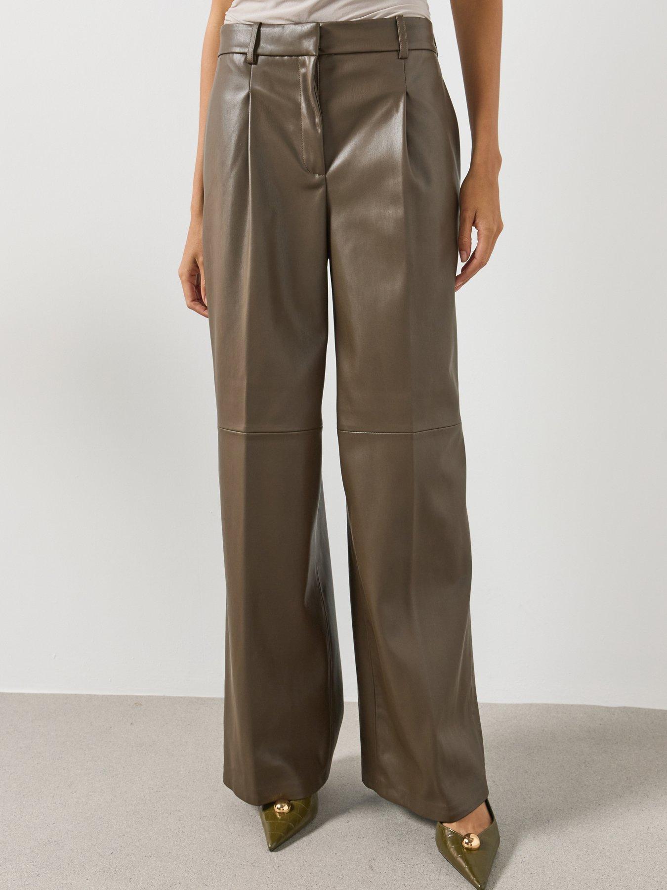 Image 1 of 6 of Mango Wide Leg Faux Leather Trousers - Brown