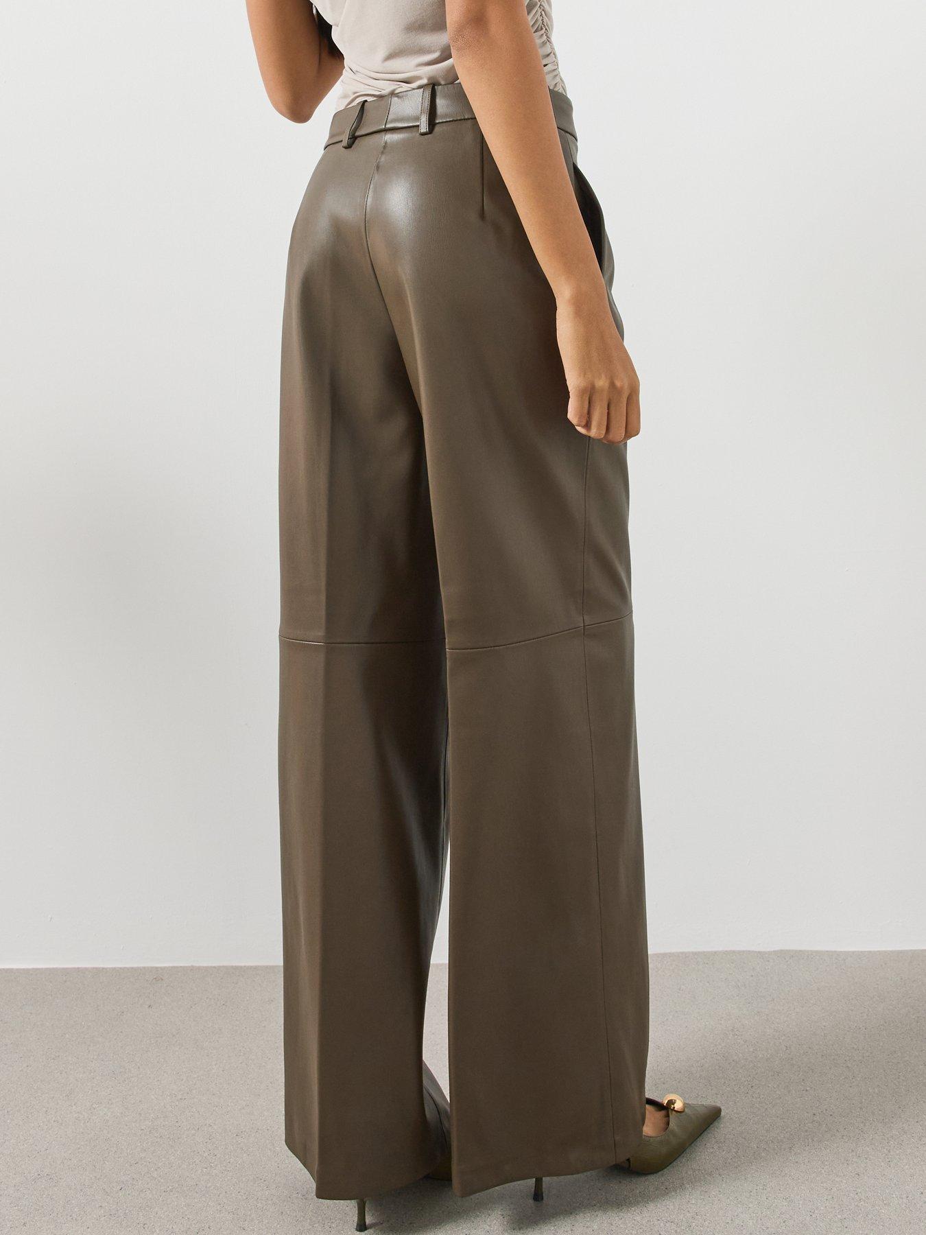 Image 2 of 6 of Mango Wide Leg Faux Leather Trousers - Brown