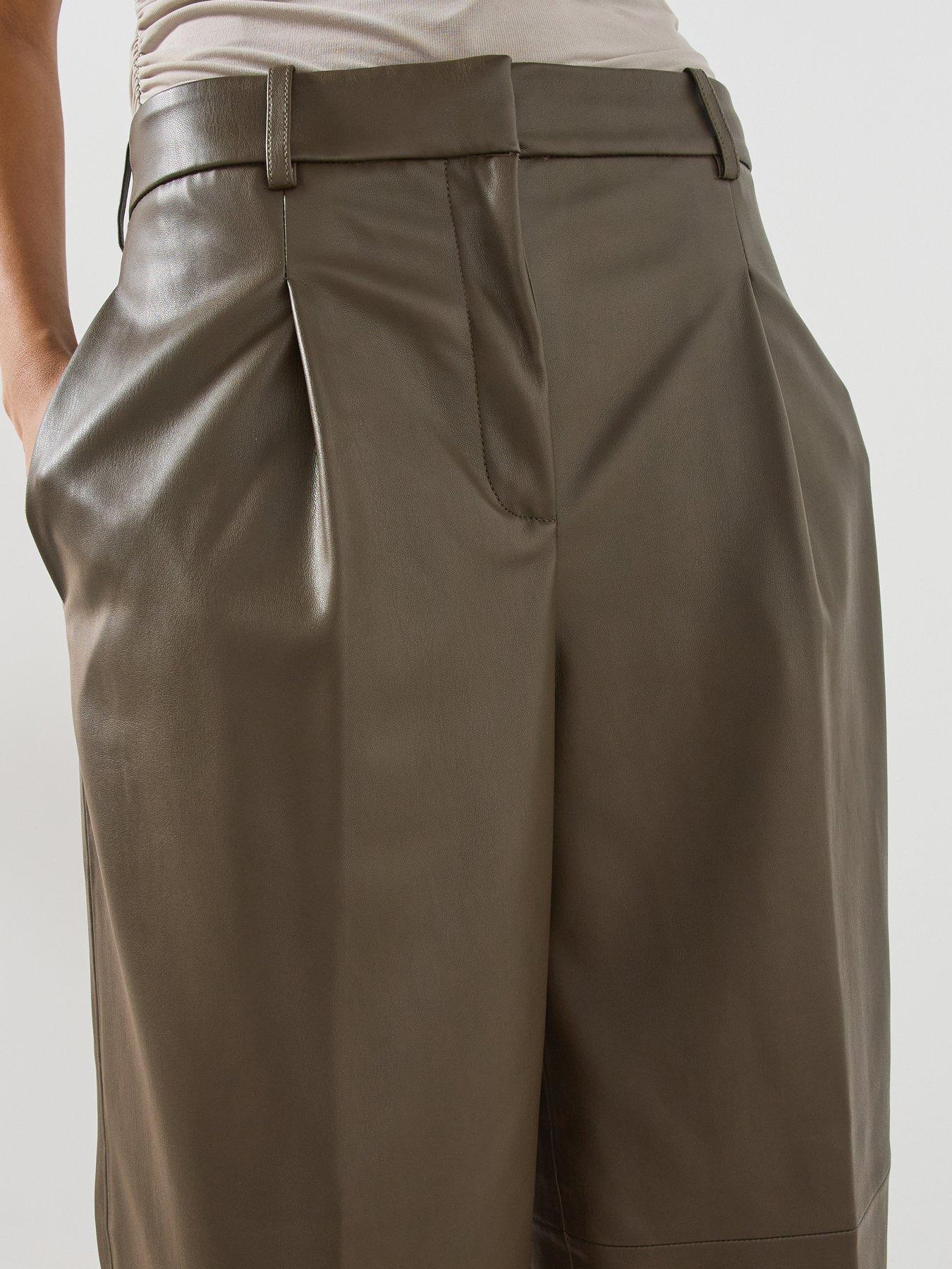 Image 4 of 6 of Mango Wide Leg Faux Leather Trousers - Brown