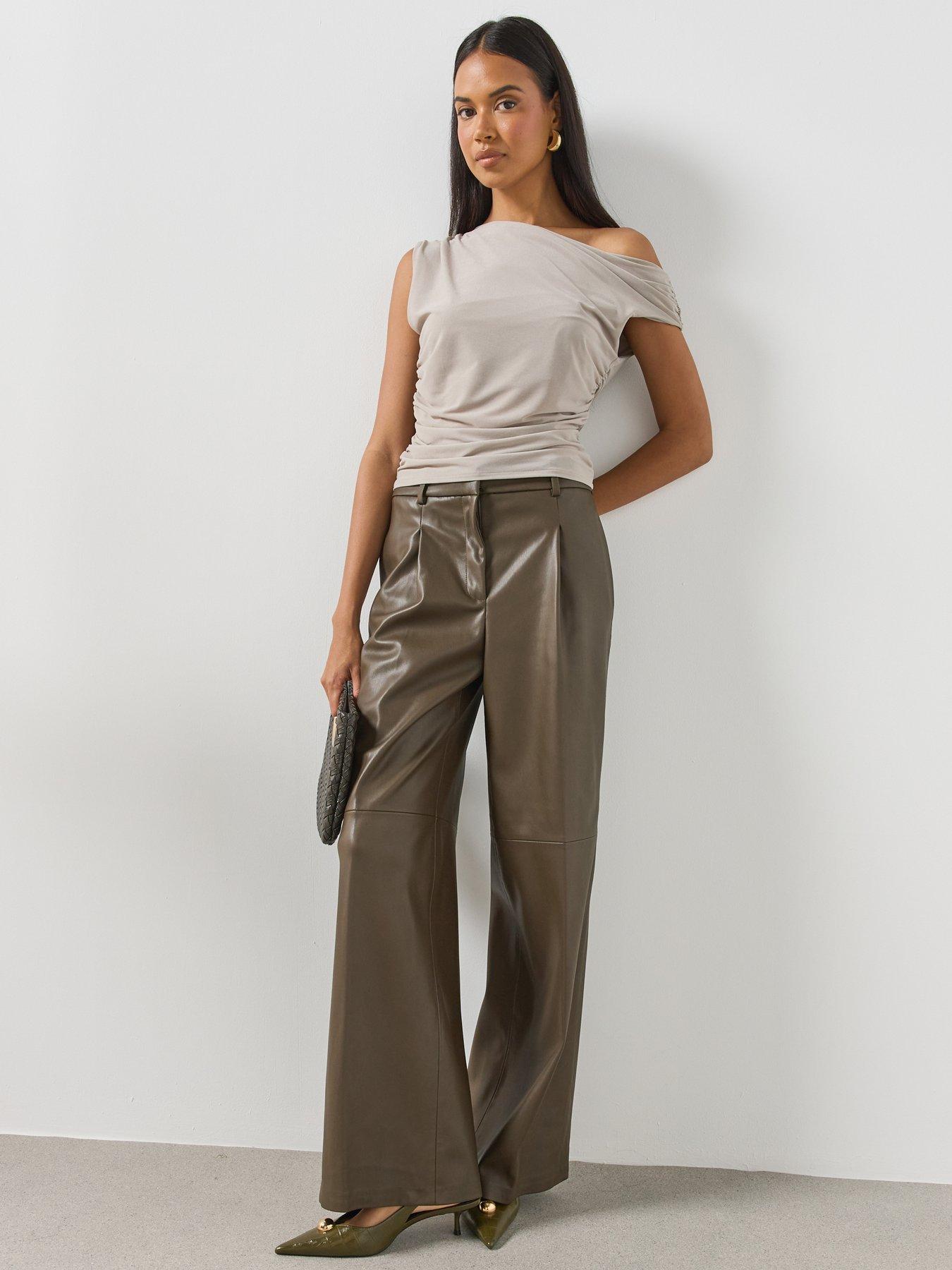 Image 5 of 6 of Mango Wide Leg Faux Leather Trousers - Brown