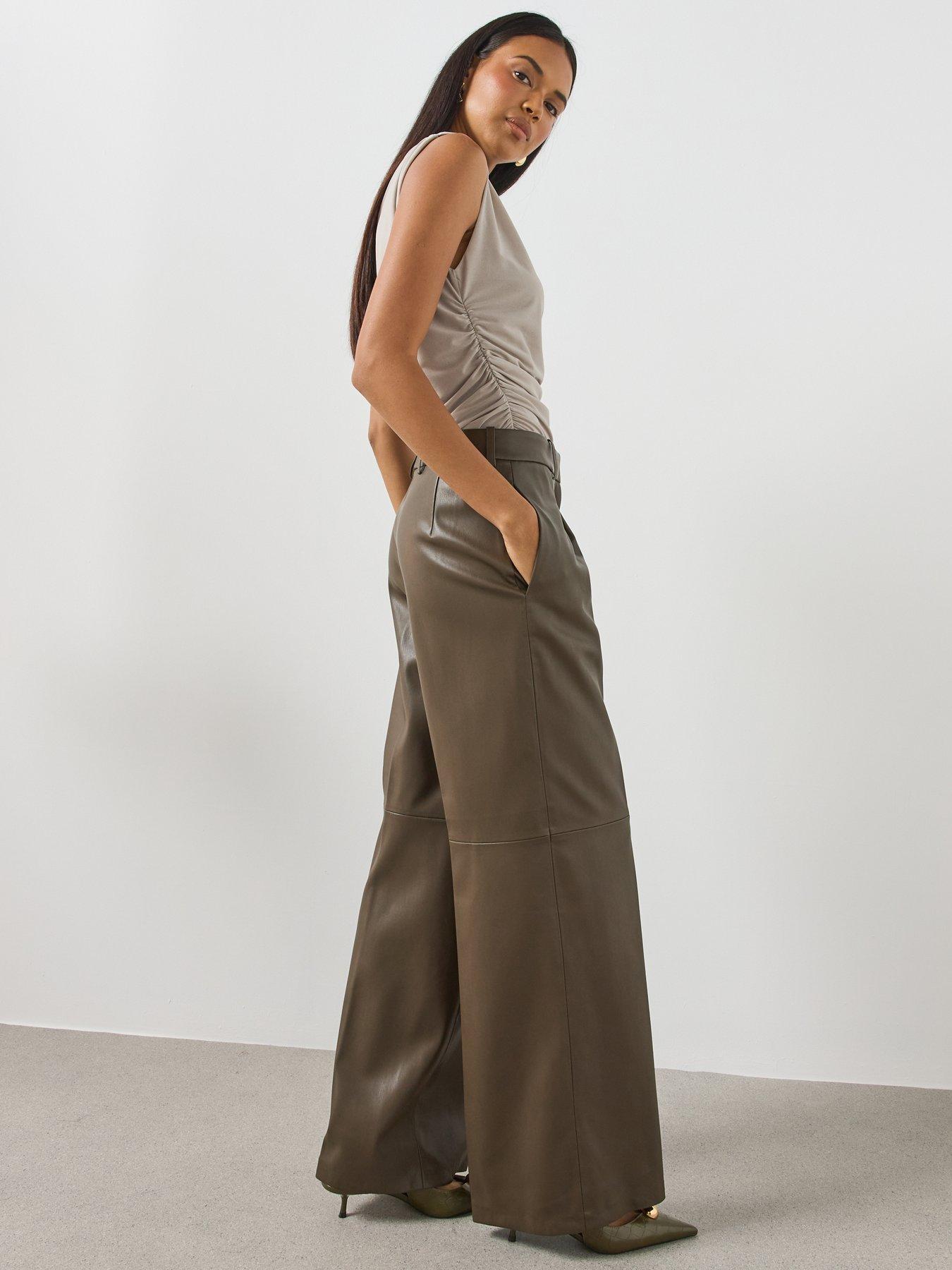 Image 6 of 6 of Mango Wide Leg Faux Leather Trousers - Brown
