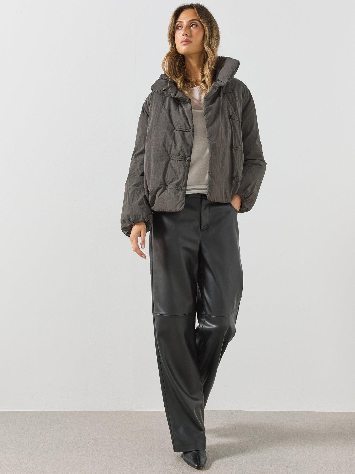 Image 3 of 5 of Mango Womens Toggle Fastening Funnel Neck Padded Anorak - Grey