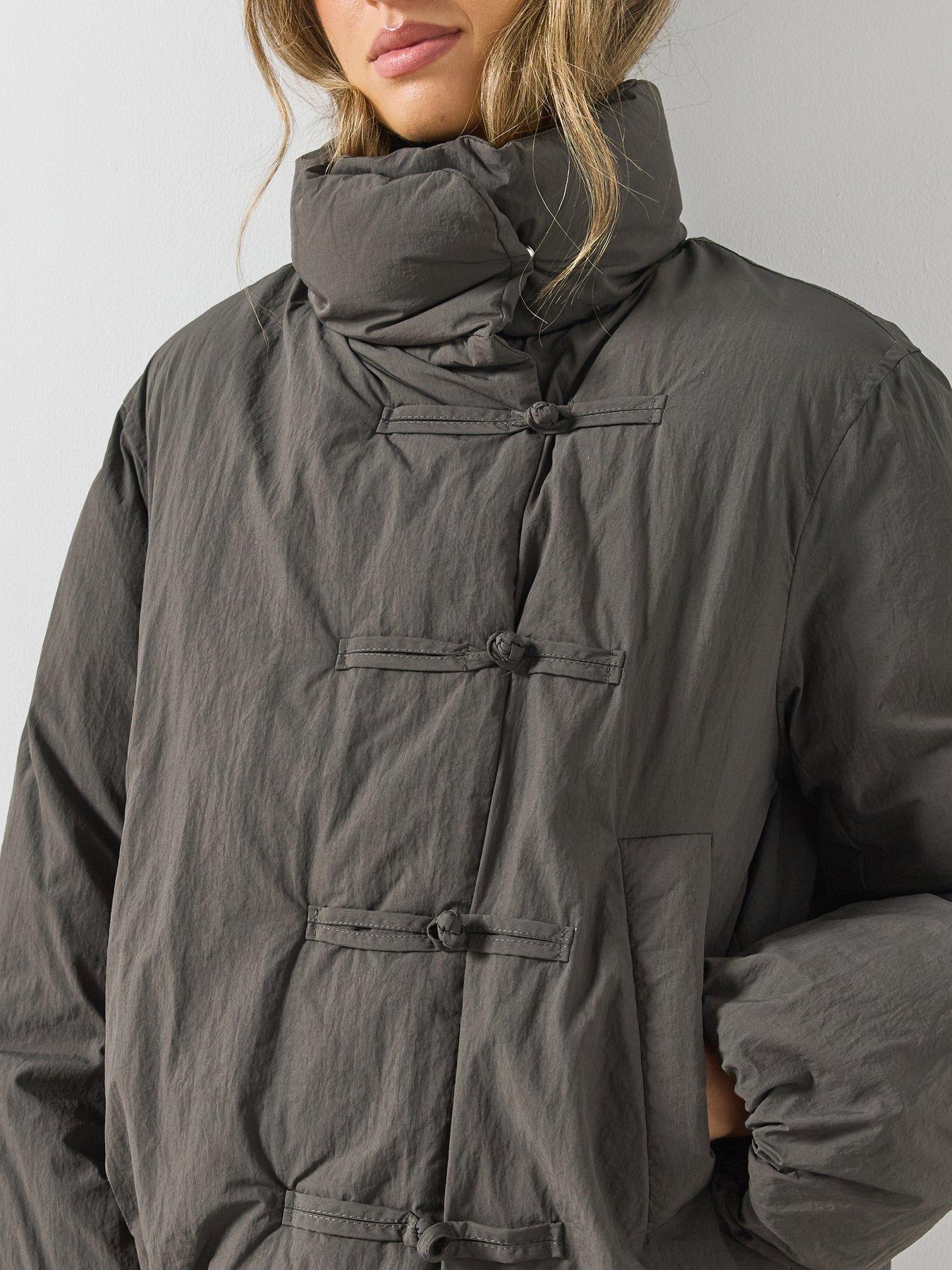 Image 5 of 5 of Mango Womens Toggle Fastening Funnel Neck Padded Anorak - Grey