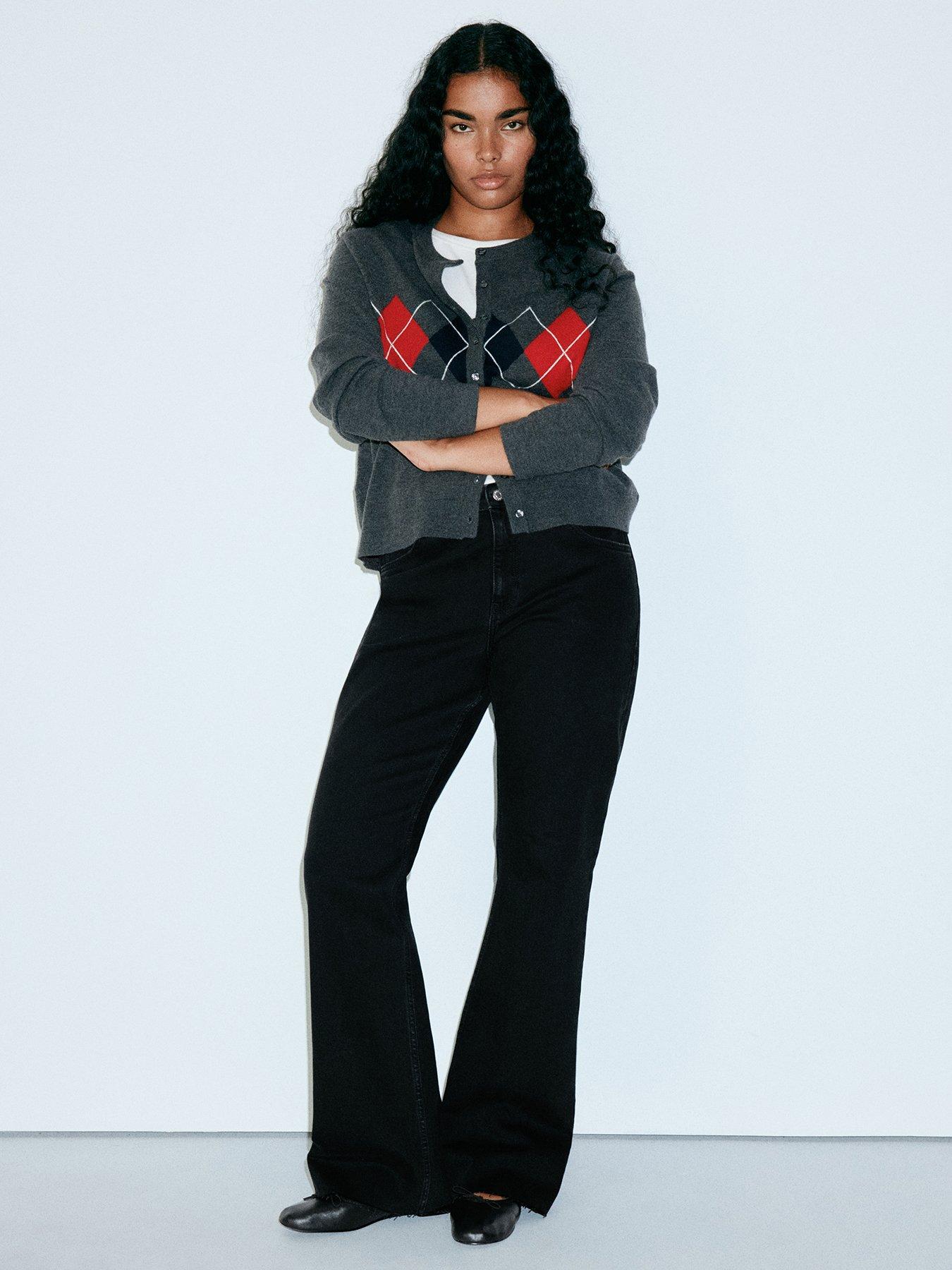 Image 1 of 5 of Mango Womens High-Waist Flared Jeans - Black