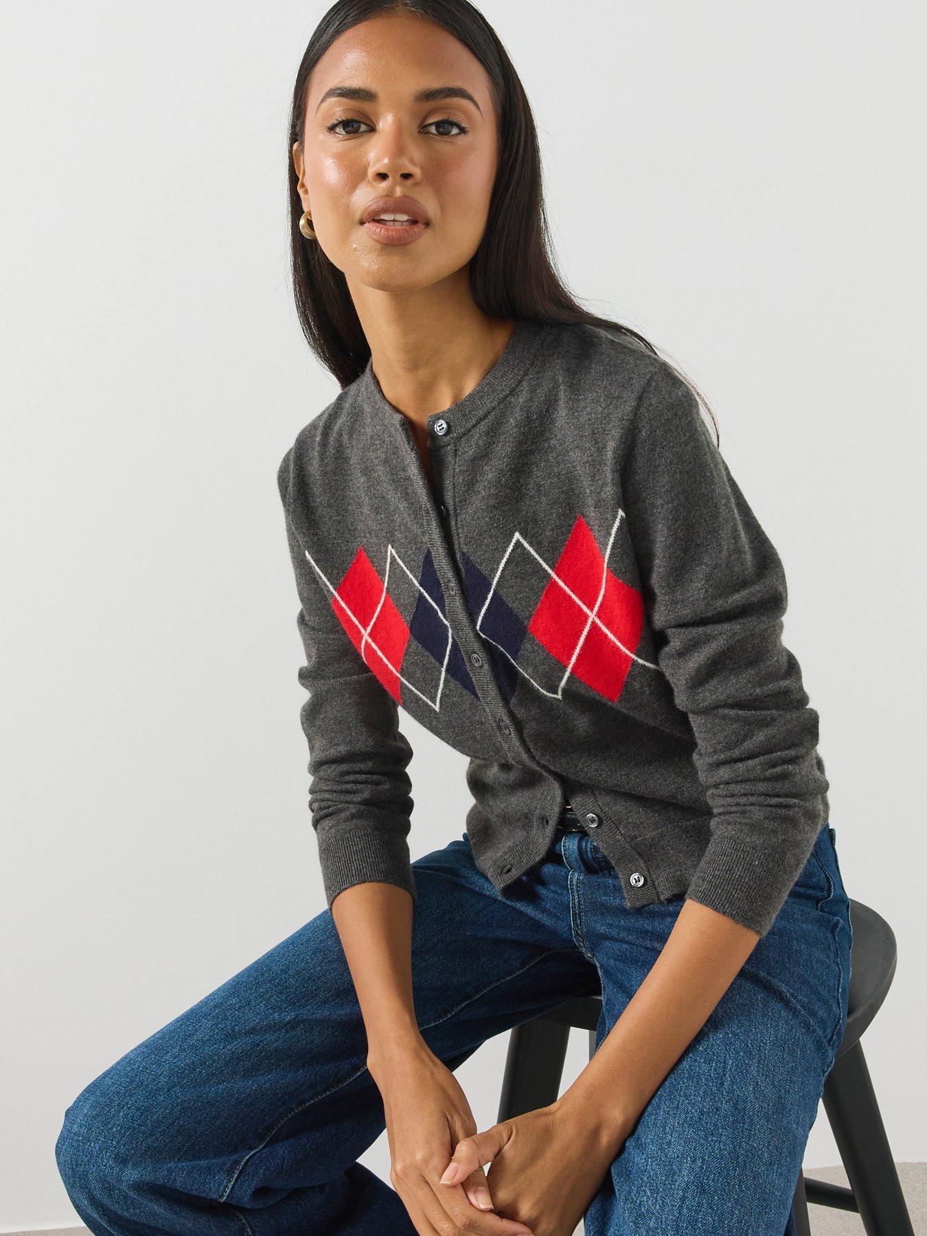Mango Argyle Pattern Button-Front Cardigan - Grey