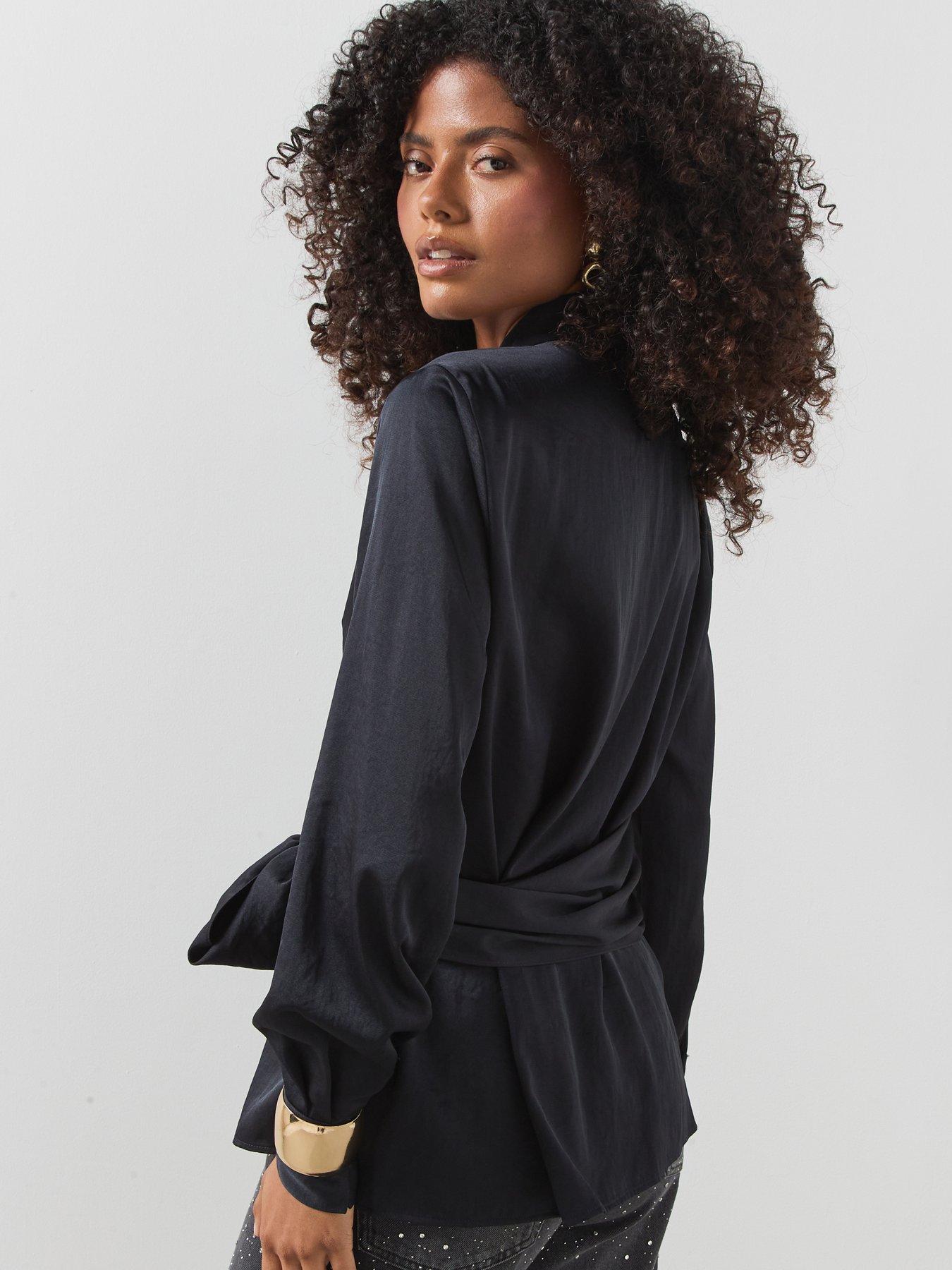 Image 2 of 5 of Mango Straight-fit Shirt With Bow Detail-black
