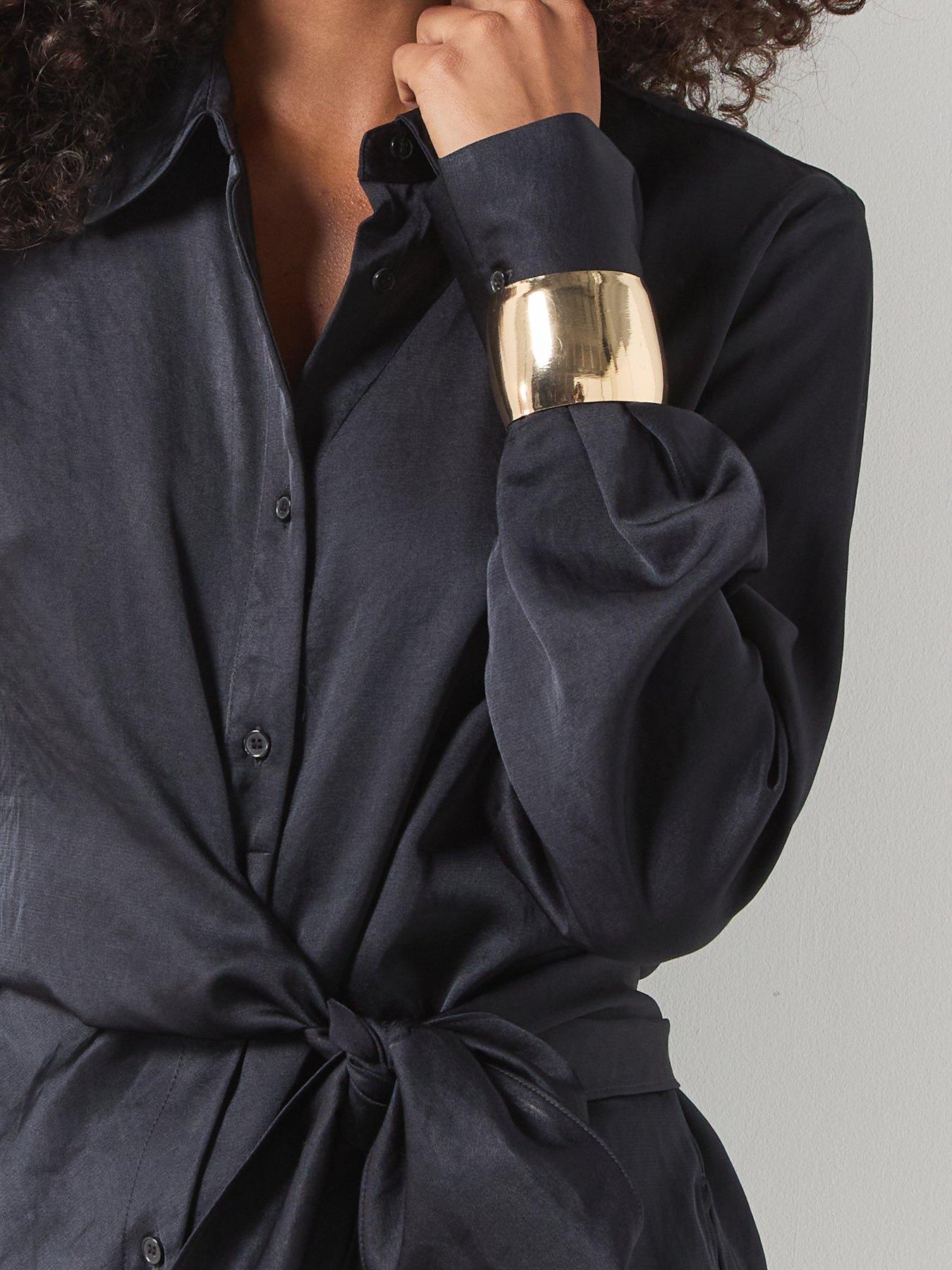 Image 4 of 5 of Mango Straight-fit Shirt With Bow Detail-black