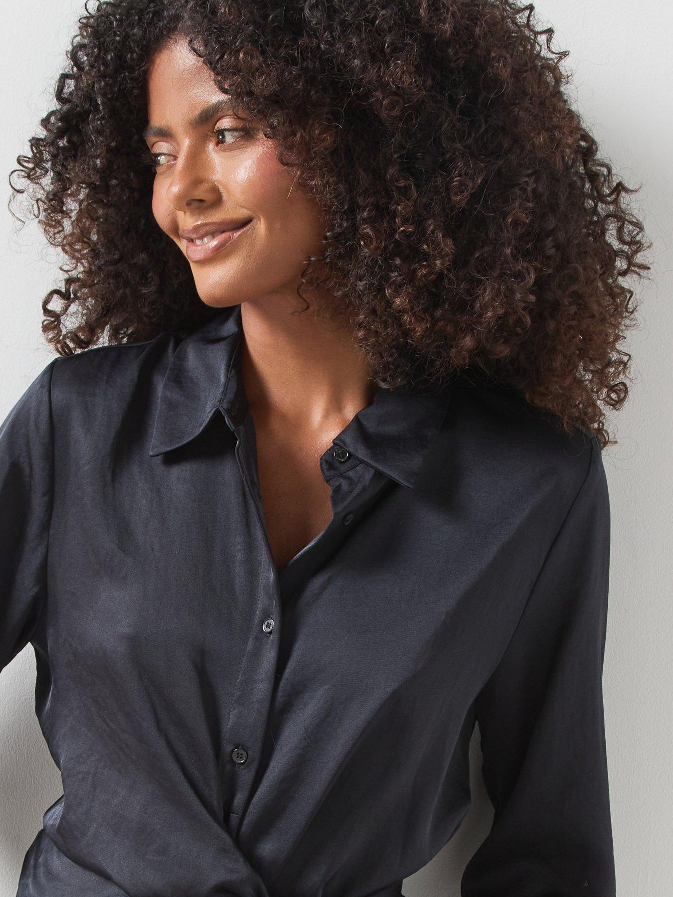 Image 5 of 5 of Mango Straight-fit Shirt With Bow Detail-black