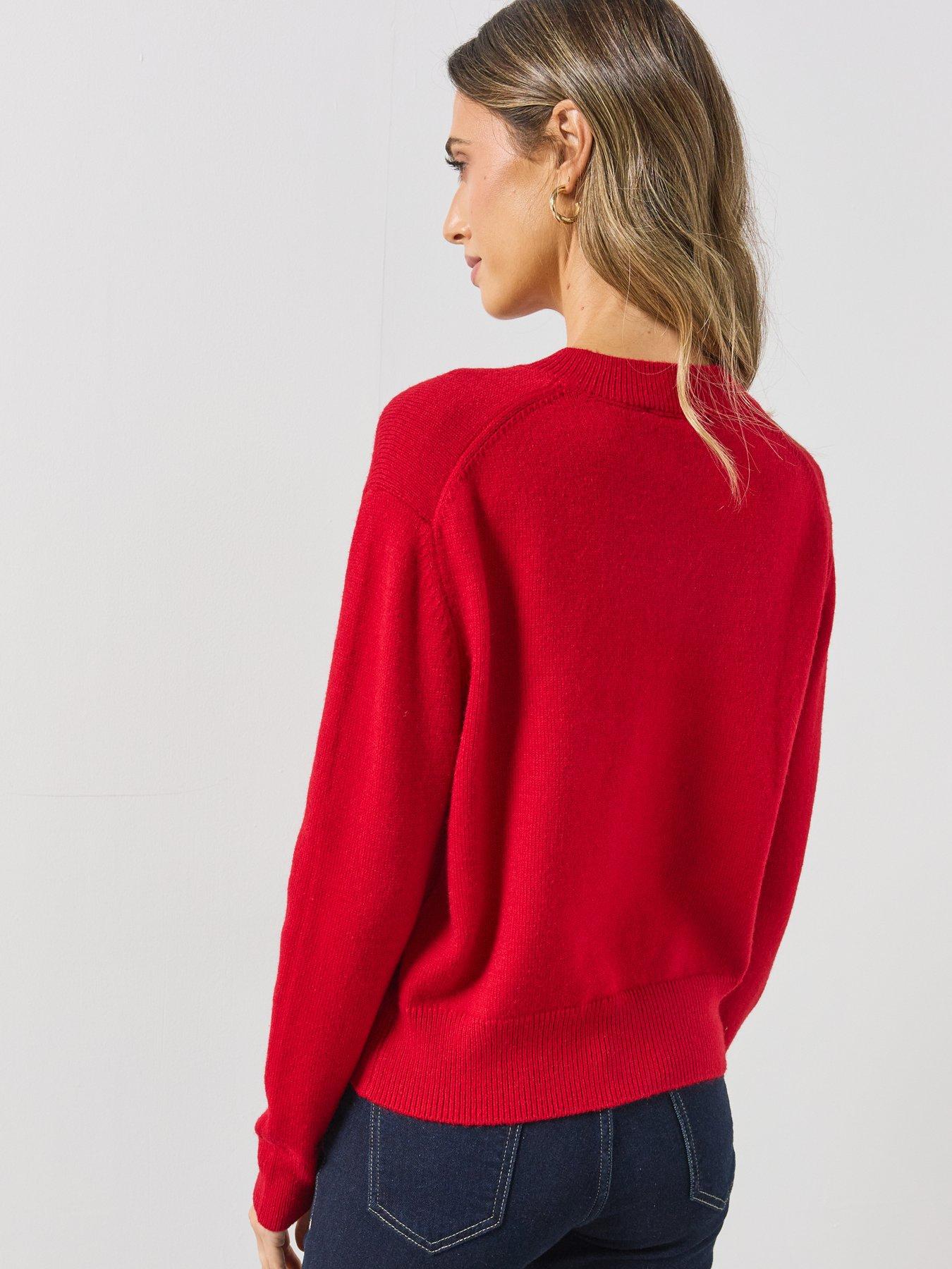 Image 2 of 6 of Mango V-neck Knit Sweater - Red