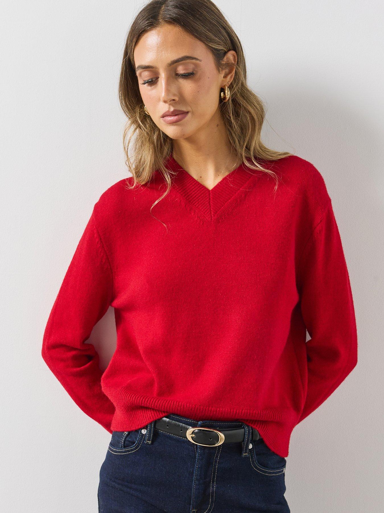 Image 4 of 6 of Mango V-neck Knit Sweater - Red