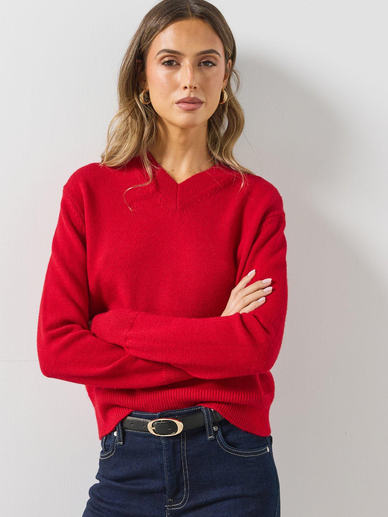 Image 6 of 6 of Mango V-neck Knit Sweater - Red