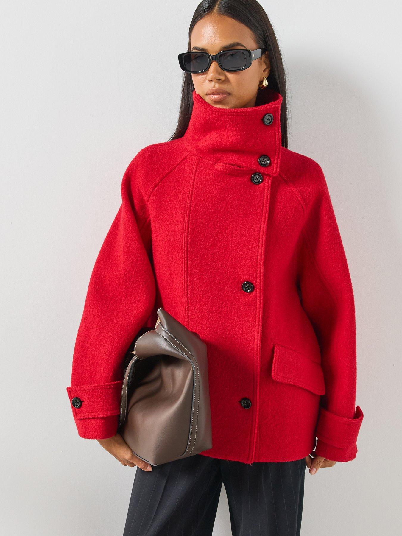 Mango High Neck Coat - Red