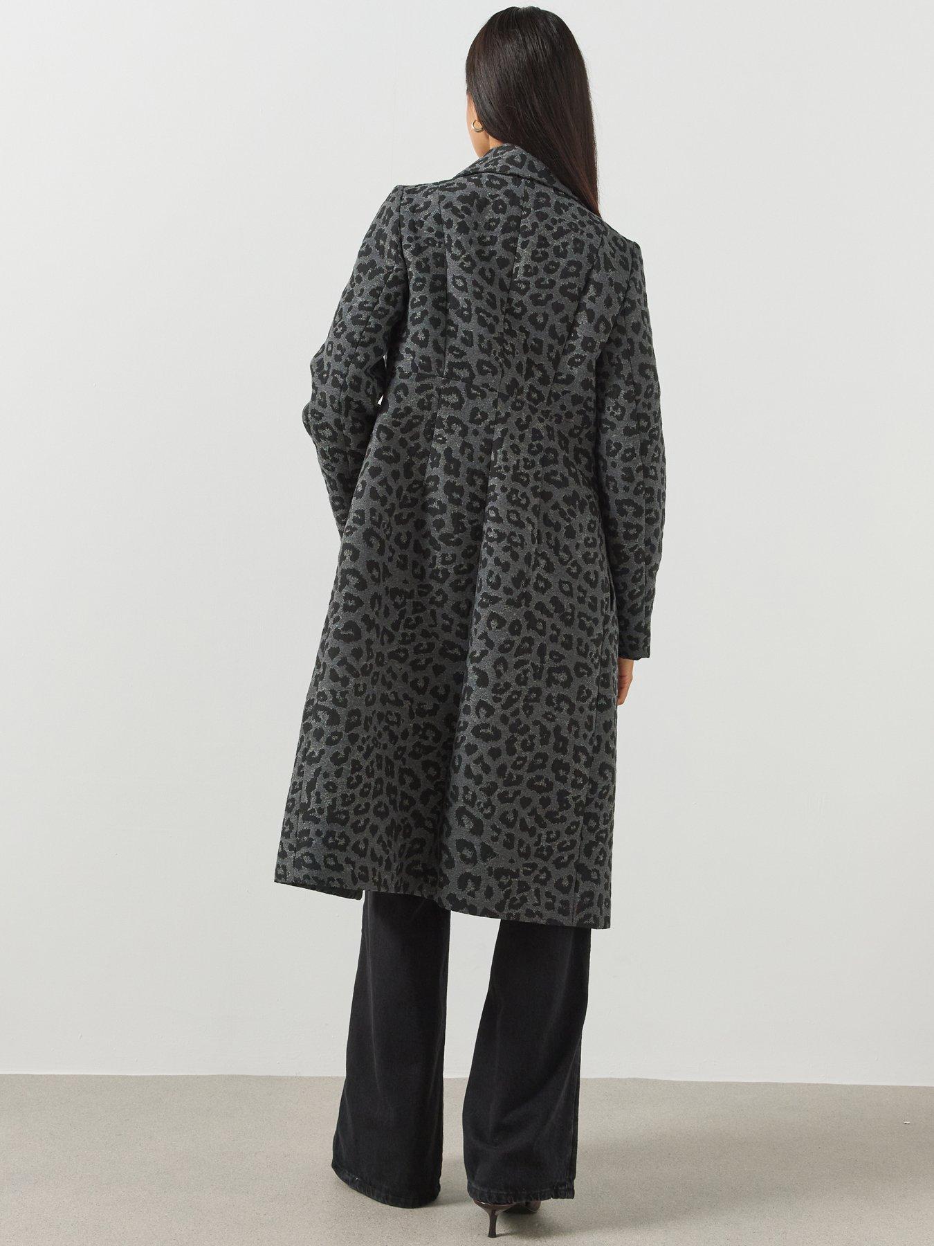 Image 2 of 6 of Mango Womens Leopard Print Long Coat - Grey