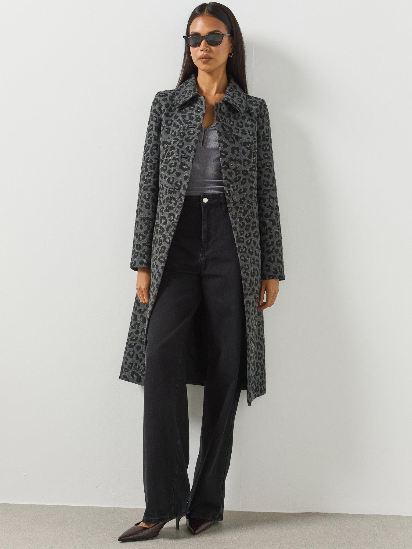Image 3 of 6 of Mango Womens Leopard Print Long Coat - Grey