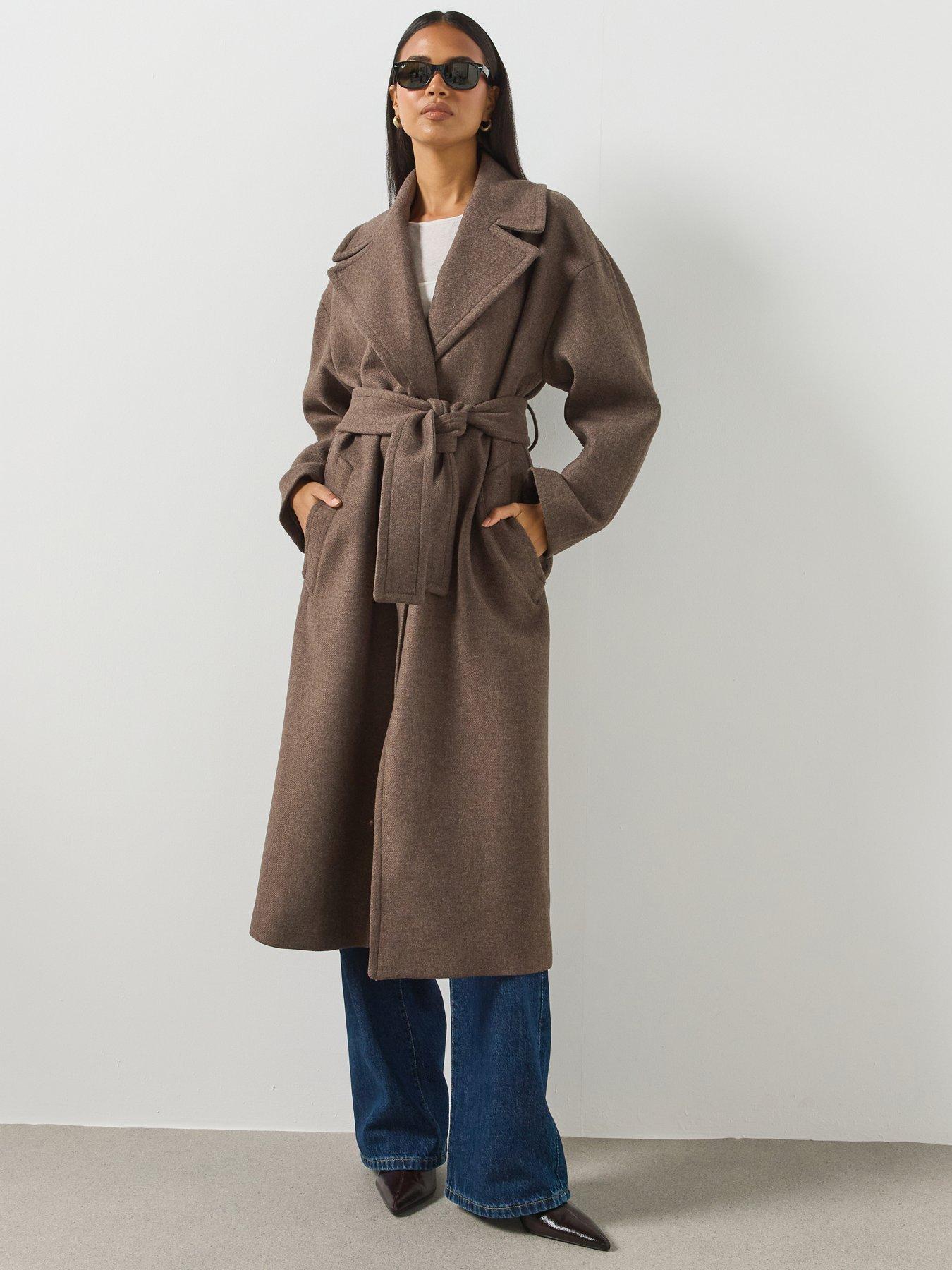 Mango Women's Belted Longline Coat - Brown