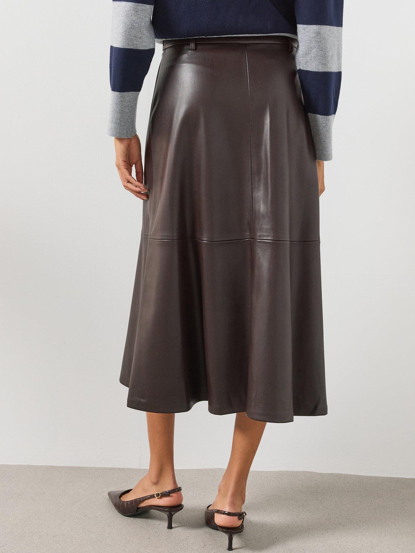 Image 2 of 6 of Mango Midi Flared Faux Leather Skirt - Brown