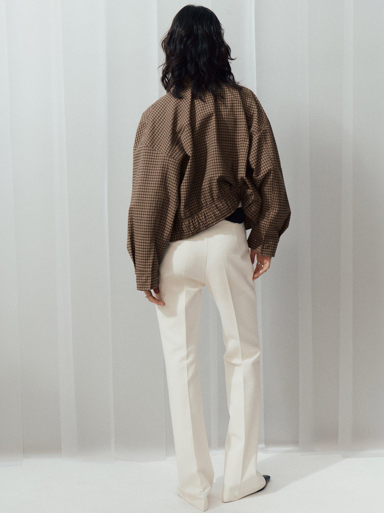 Image 4 of 6 of Mango Mango Womens Funnel Neck Zip-Through Checked Jacket - Brown