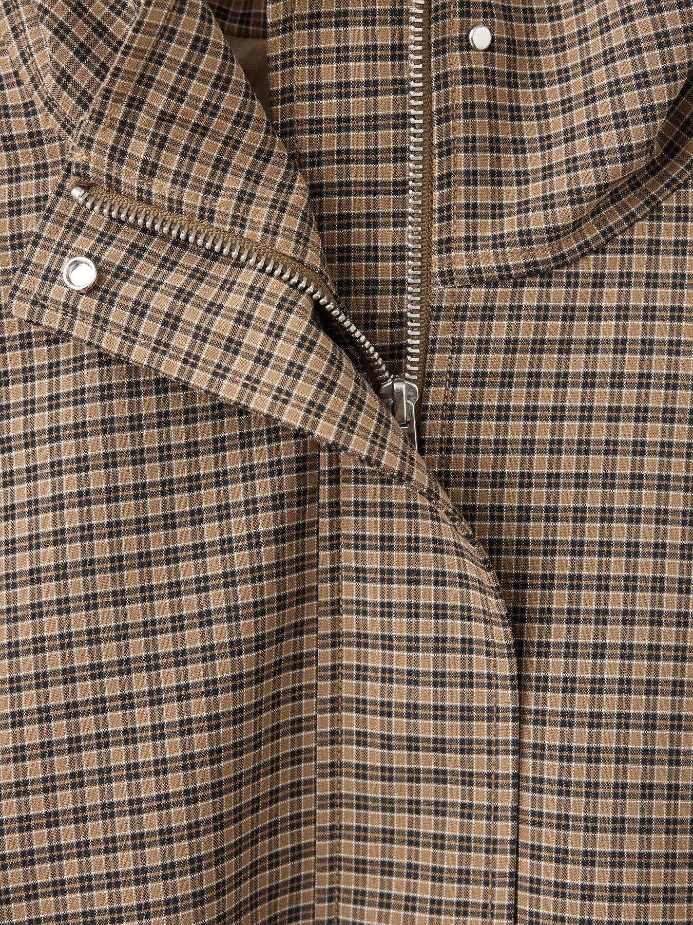 Image 6 of 6 of Mango Mango Womens Funnel Neck Zip-Through Checked Jacket - Brown