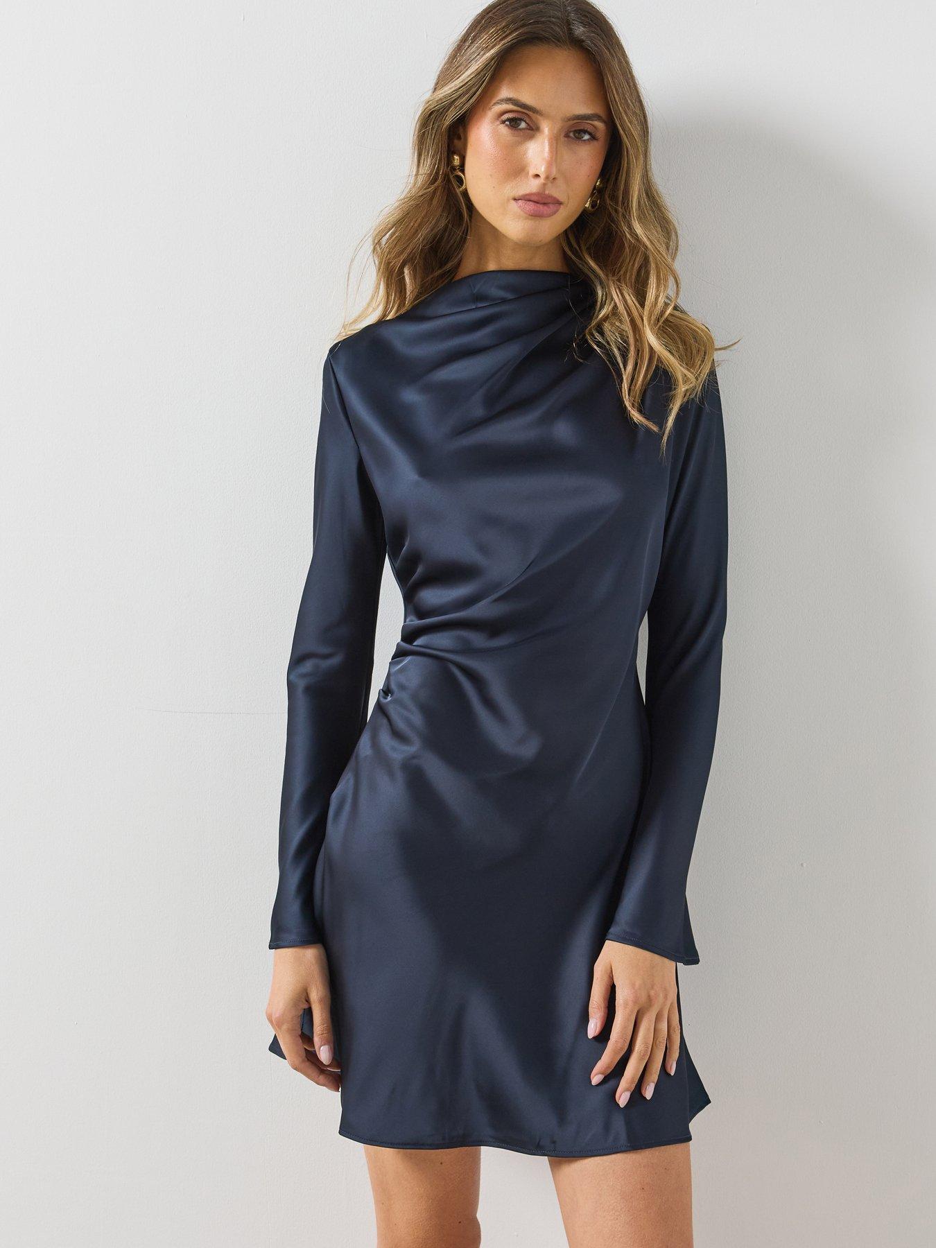 Image 1 of 4 of Mango Womens Draped Ruched Waist Mini Dress - Navy