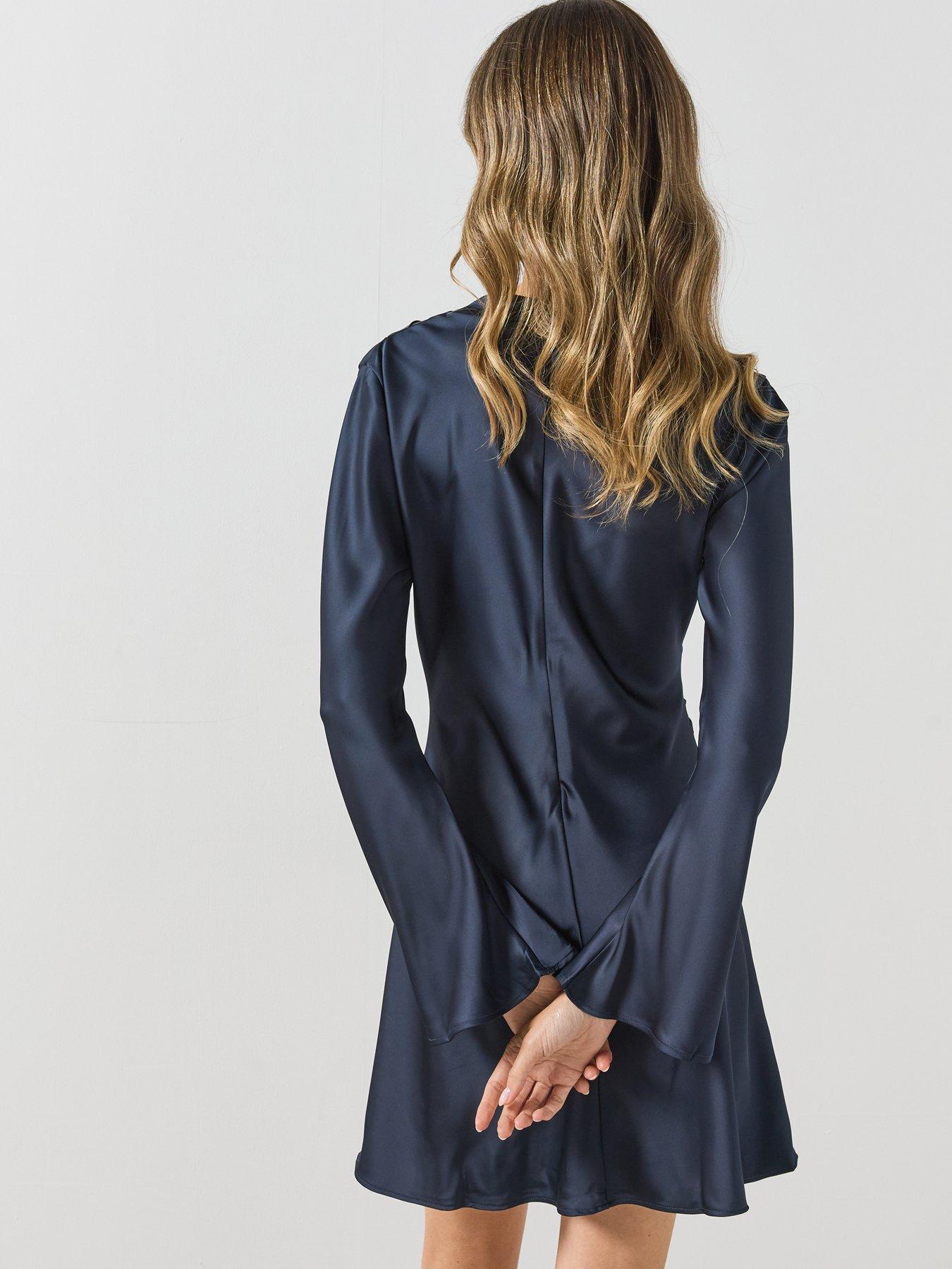 Image 2 of 4 of Mango Womens Draped Ruched Waist Mini Dress - Navy