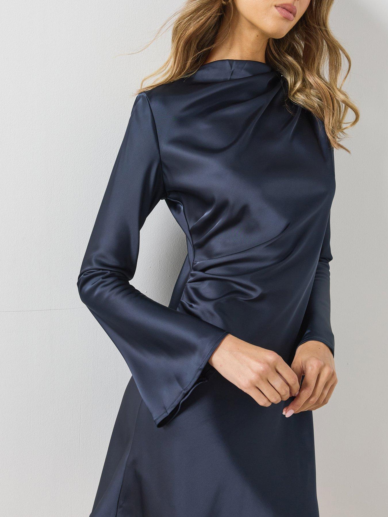 Image 4 of 4 of Mango Womens Draped Ruched Waist Mini Dress - Navy