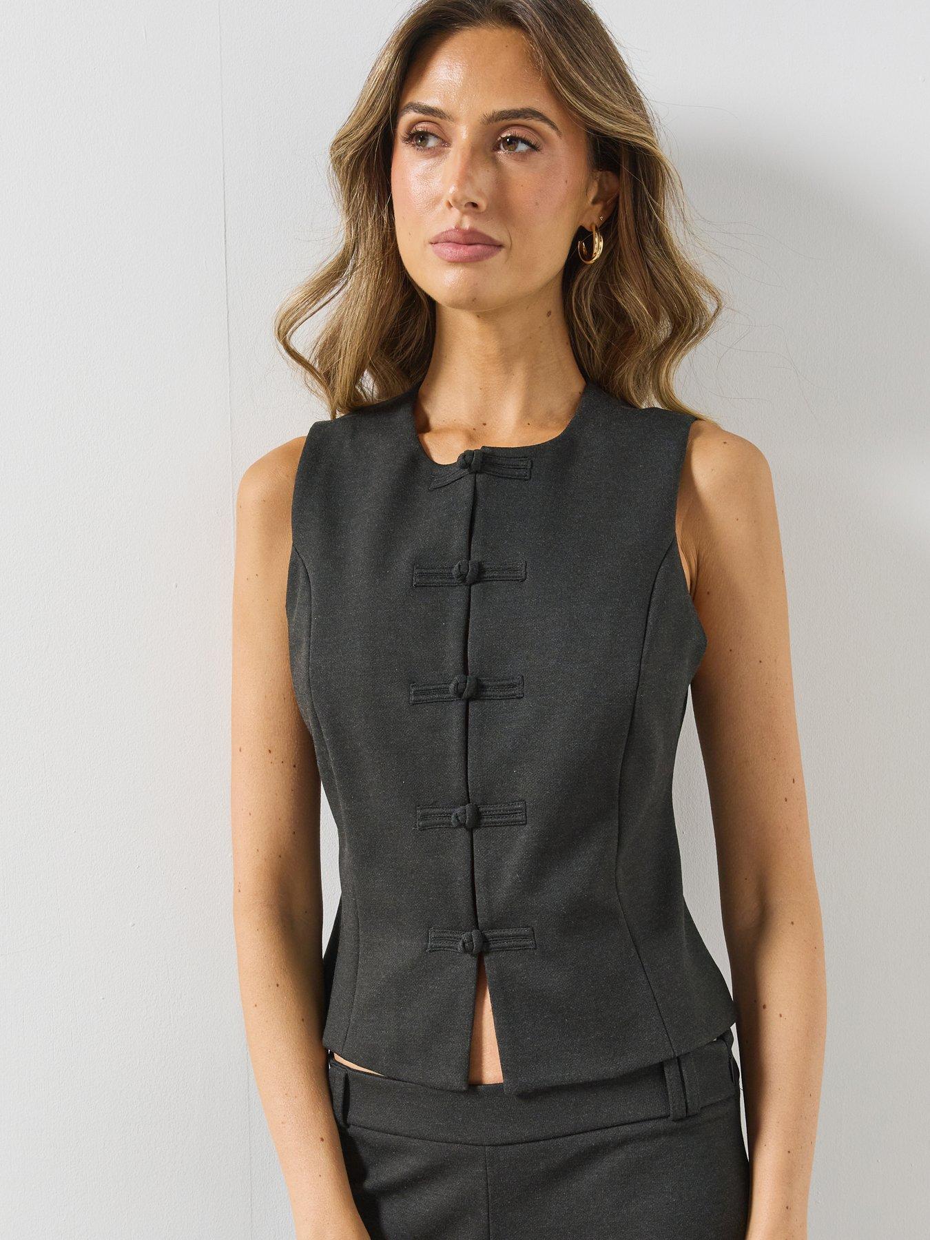 Image 1 of 5 of Mango Waistcoat With Frogging Detail And Seam Detailing-grey