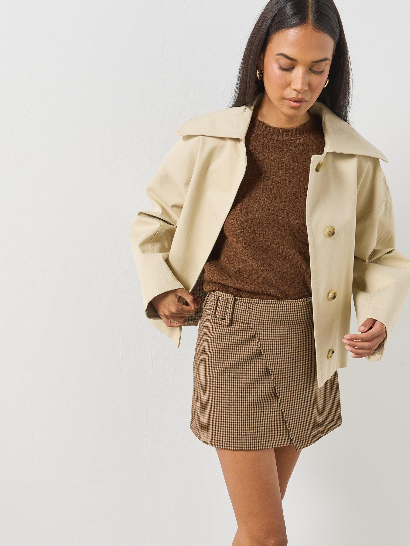 Image 5 of 6 of Mango Houndstooth Buckle Skirt - Brown