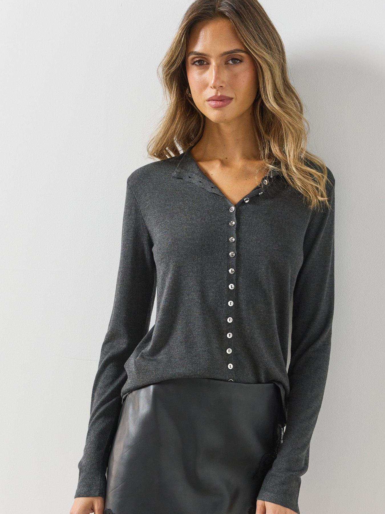 Image 1 of 5 of Mango Fine-knit Cardigan With Metal Buttons-grey