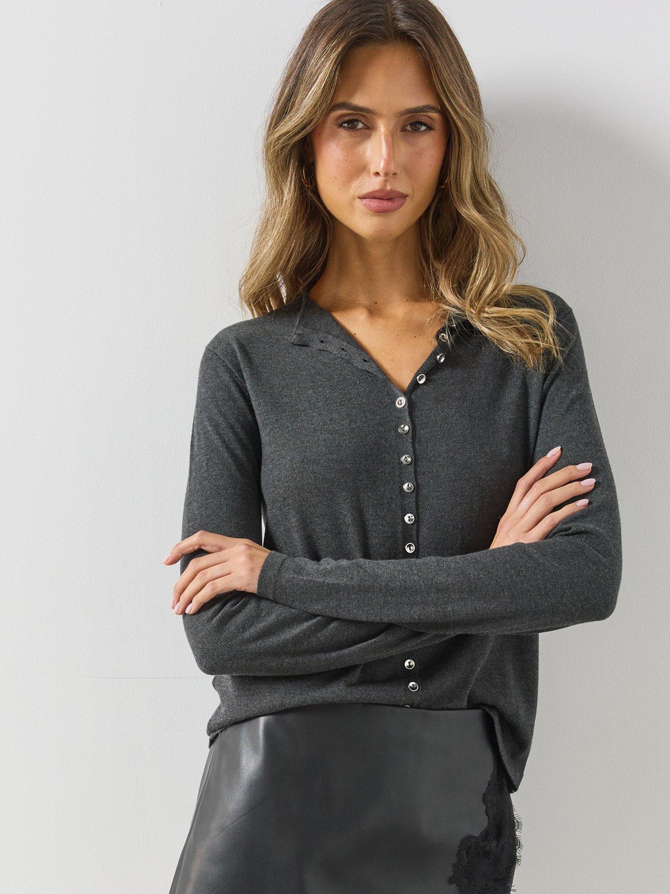Image 4 of 5 of Mango Fine-knit Cardigan With Metal Buttons-grey
