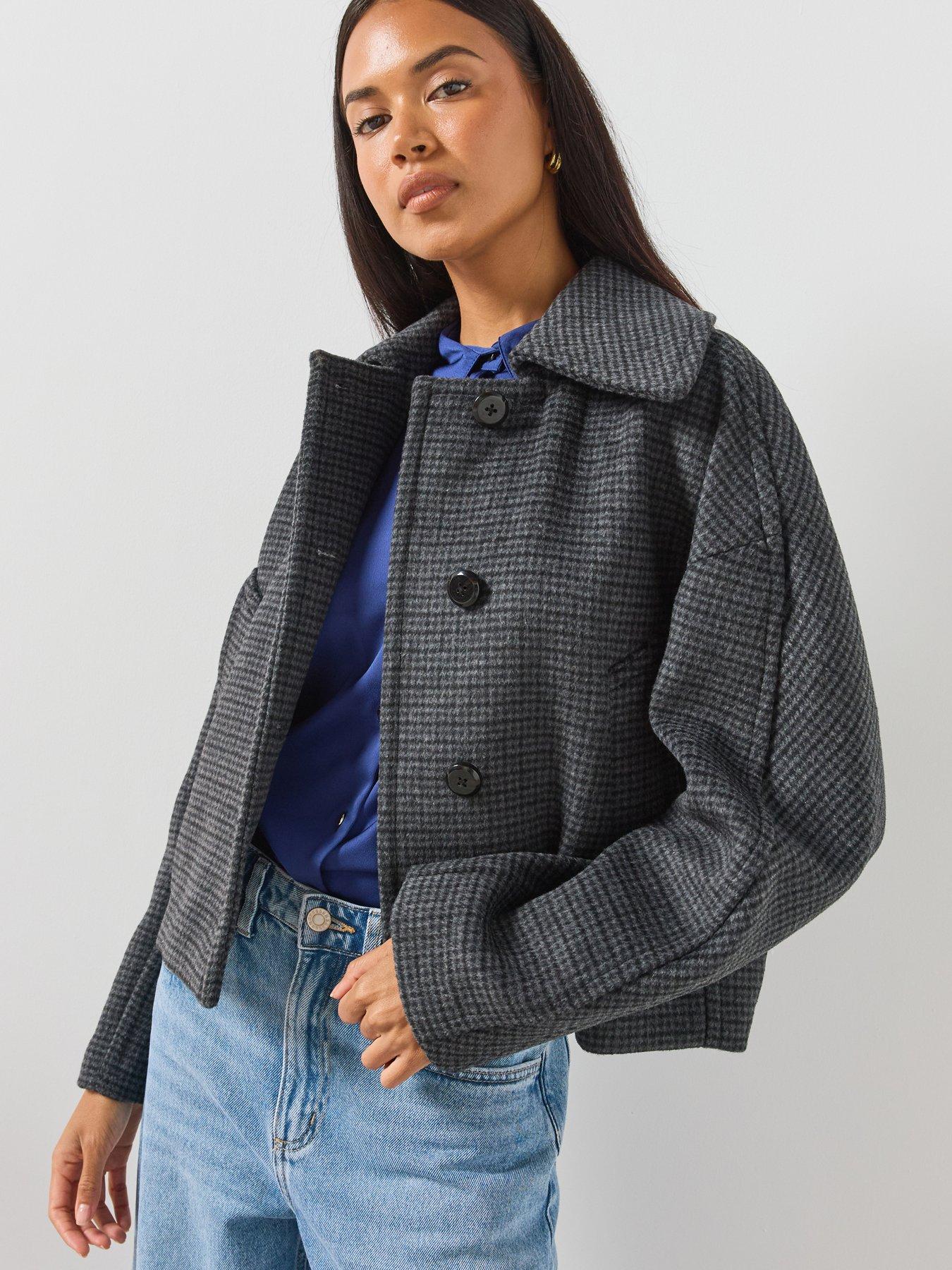 Mango Houndstooth Wool Jacket - Navy