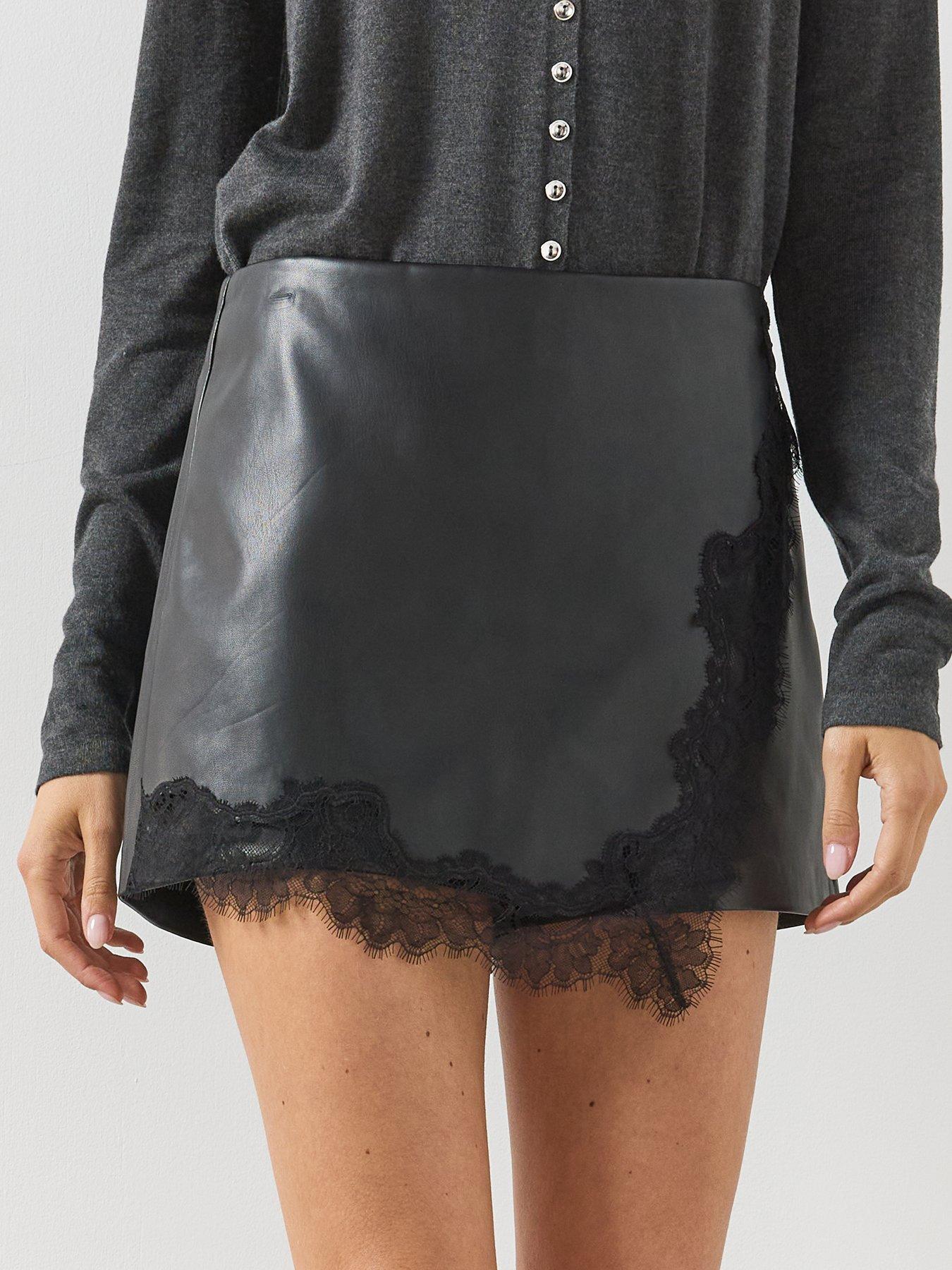 Image 4 of 5 of Mango Faux Leather Lace Detailed Skort - Black