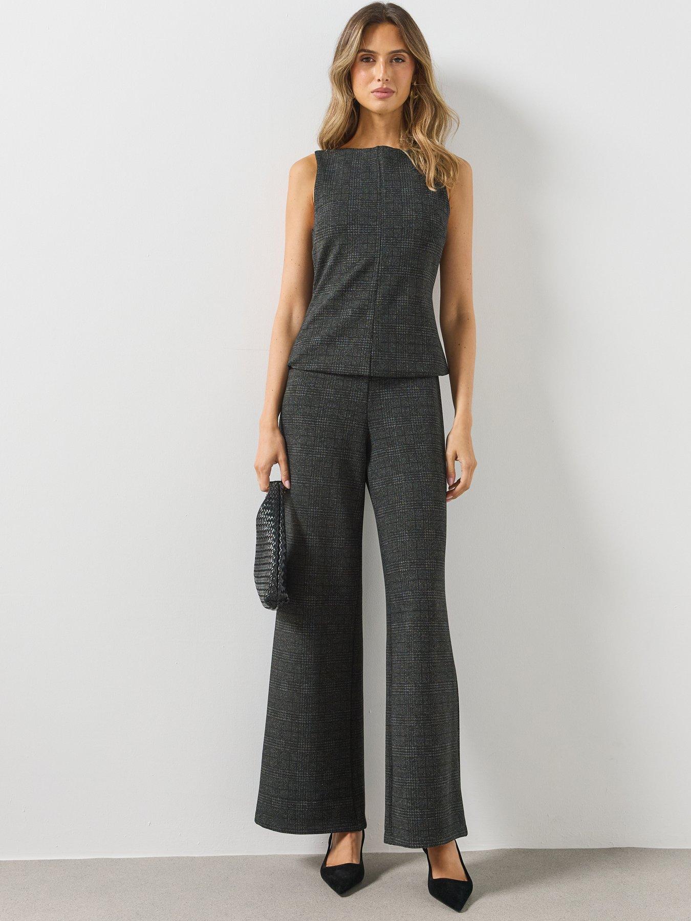 Image 1 of 6 of Mango Womens Two-Piece Look Wide Leg Textured Jumpsuit - Grey