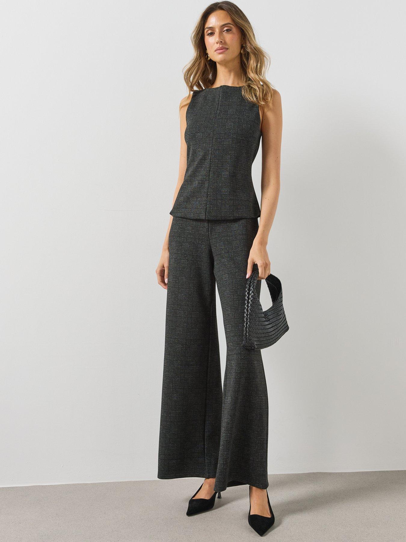 Image 3 of 6 of Mango Womens Two-Piece Look Wide Leg Textured Jumpsuit - Grey