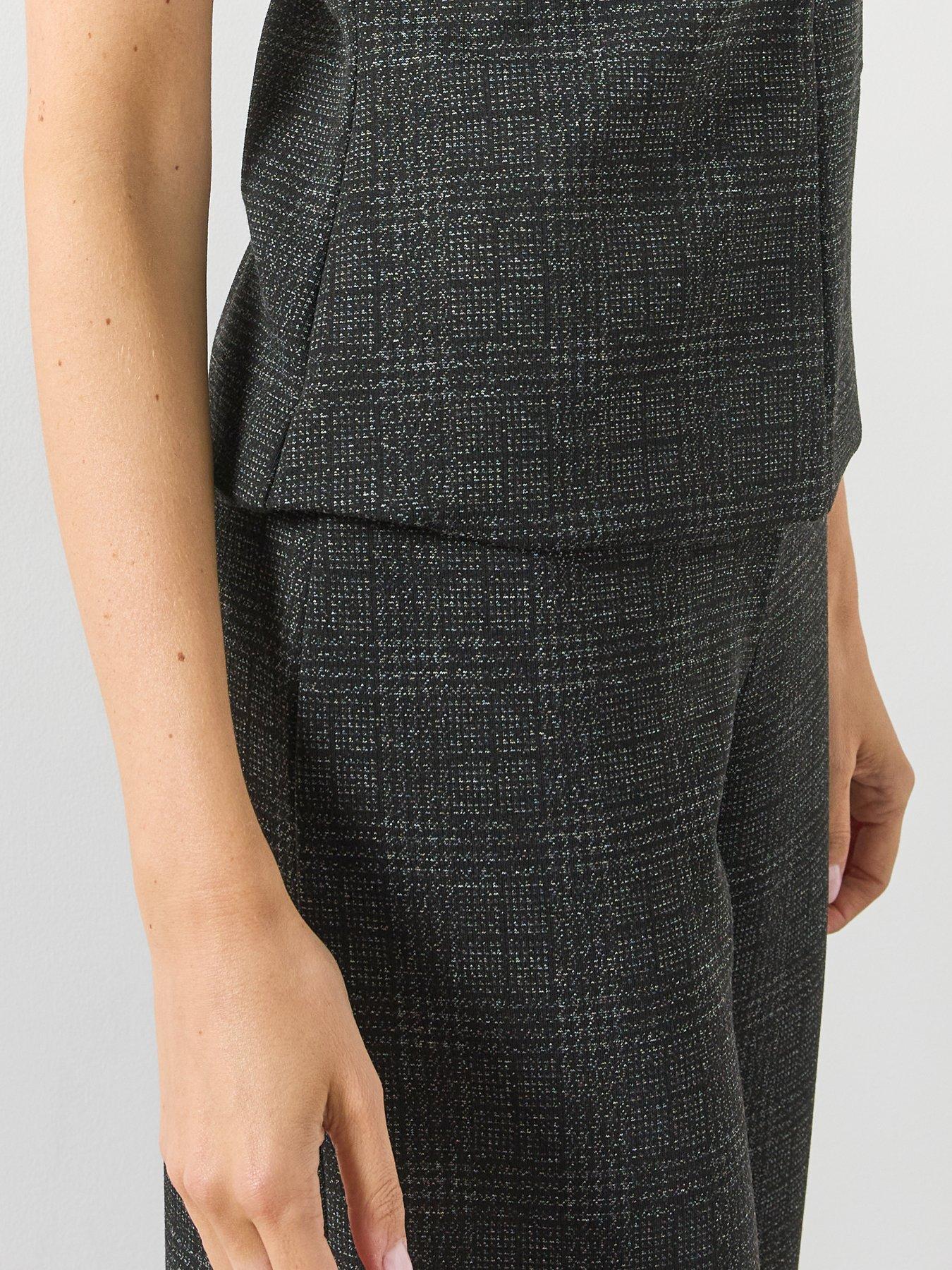 Image 5 of 6 of Mango Womens Two-Piece Look Wide Leg Textured Jumpsuit - Grey