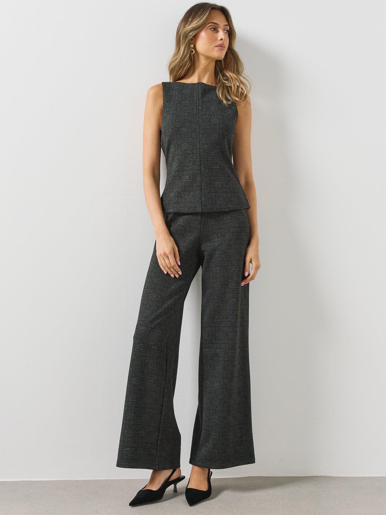 Image 6 of 6 of Mango Womens Two-Piece Look Wide Leg Textured Jumpsuit - Grey