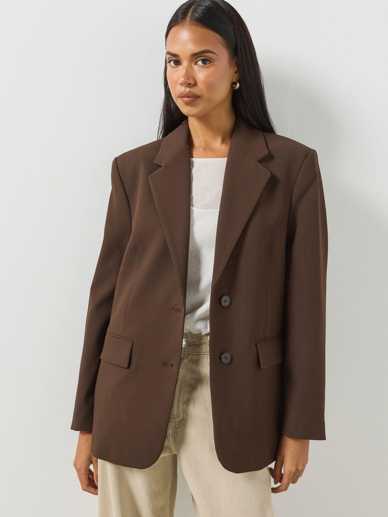 Image 1 of 6 of Mango Women's Straight Blazer with Flap Pockets - Brown