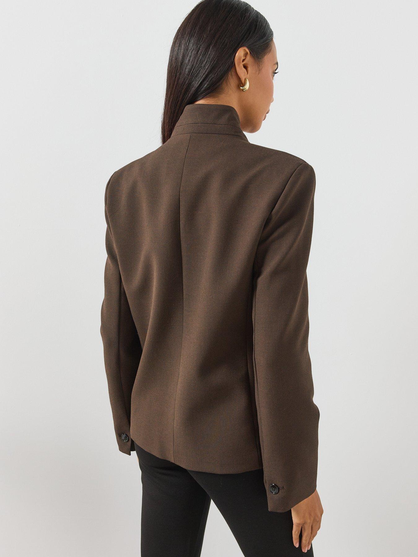 Image 2 of 6 of Mango Houndstooth High Neck Blazer - Brown