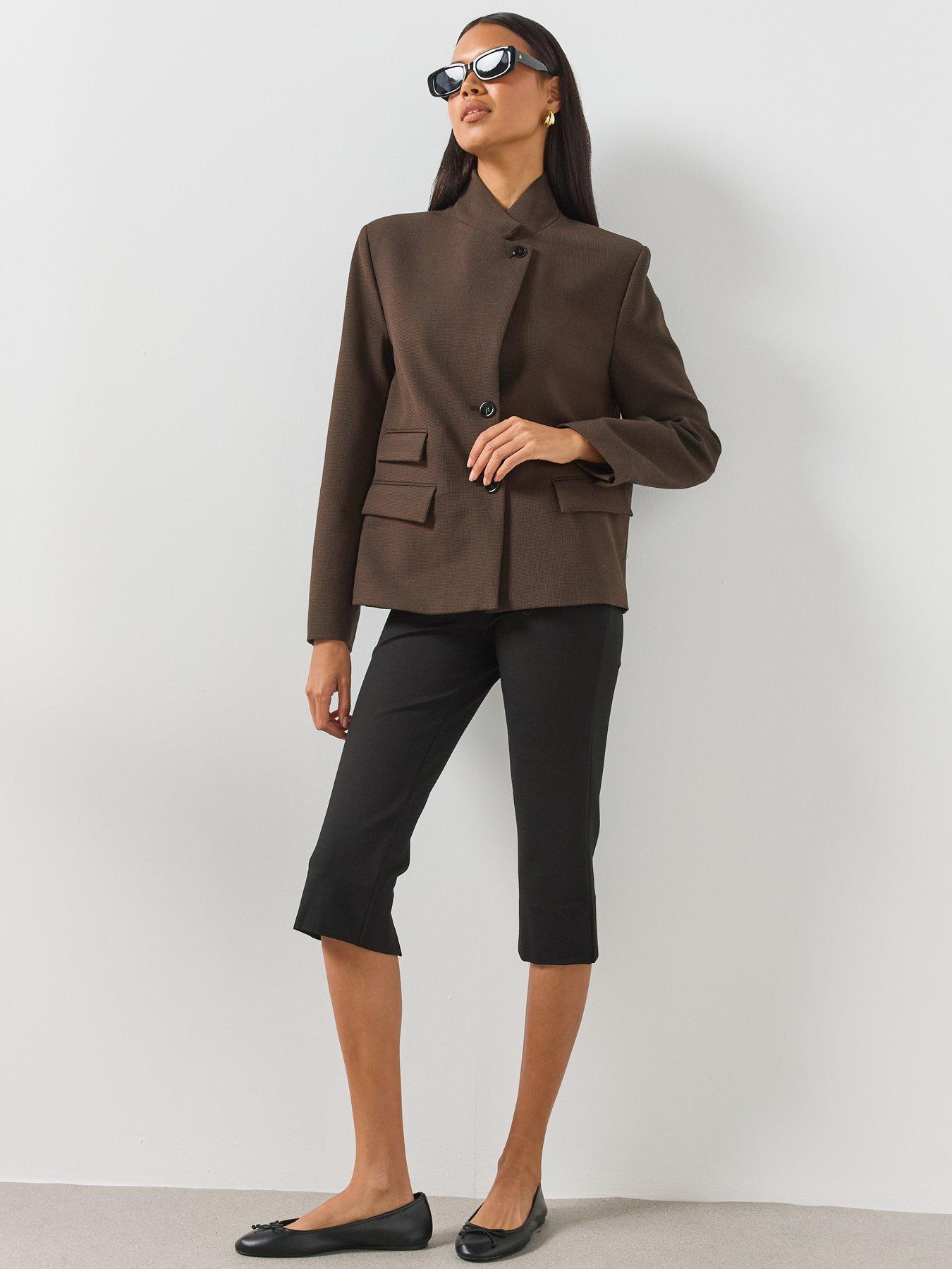 Image 6 of 6 of Mango Houndstooth High Neck Blazer - Brown