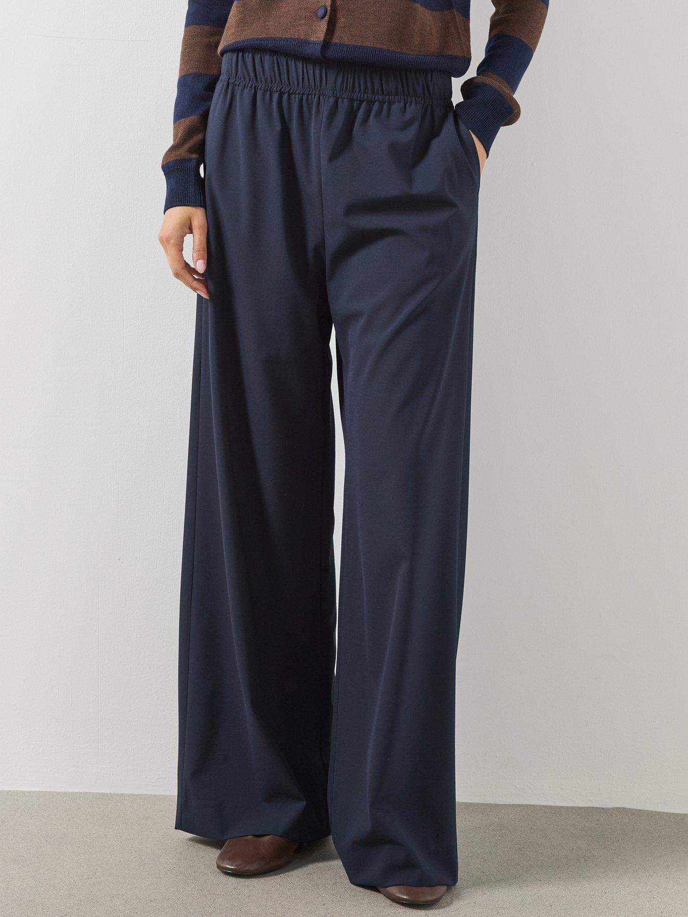 Image 1 of 5 of Mango Wide Leg Jogger Trousers-navy