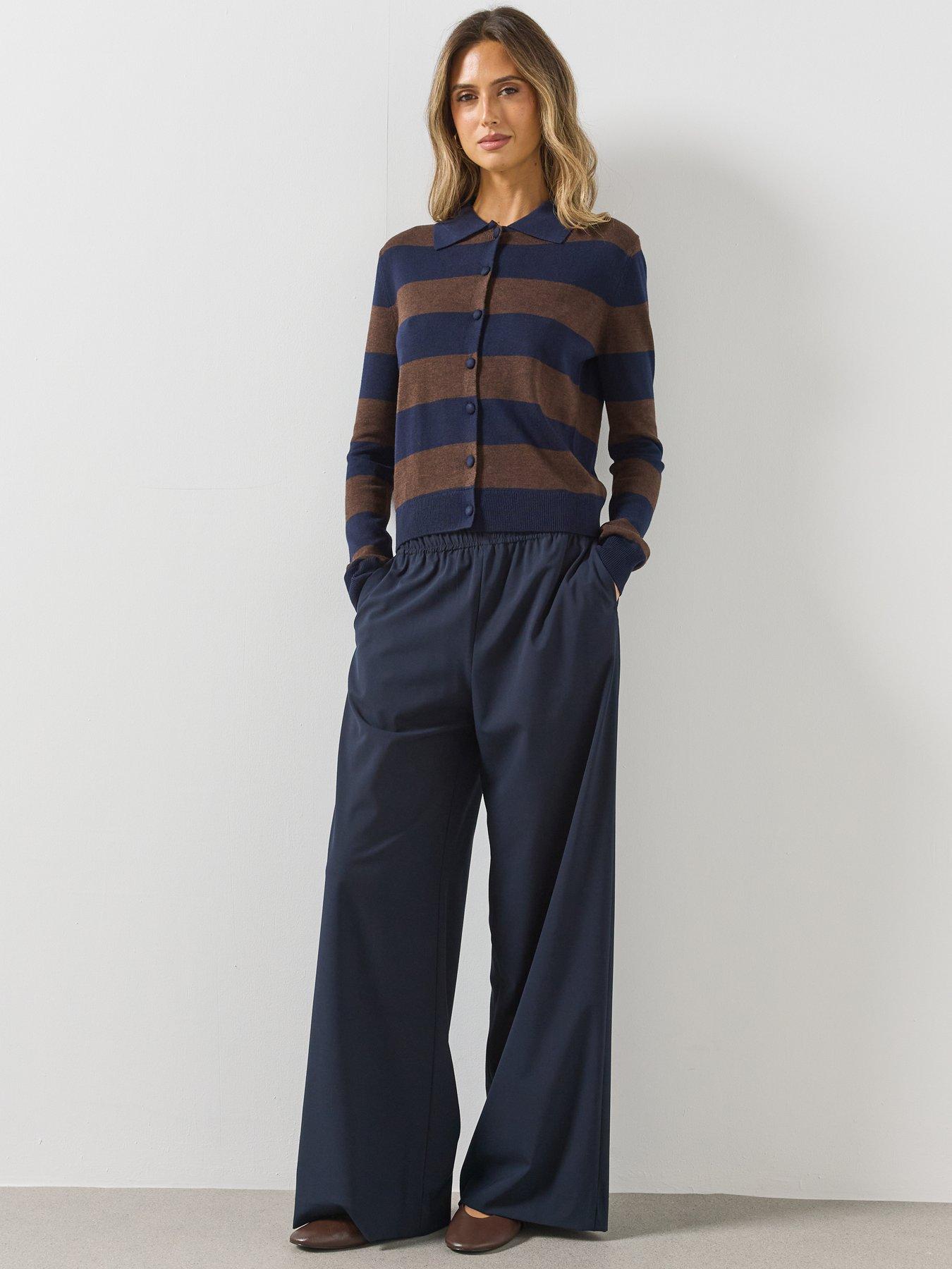 Image 3 of 5 of Mango Wide Leg Jogger Trousers-navy