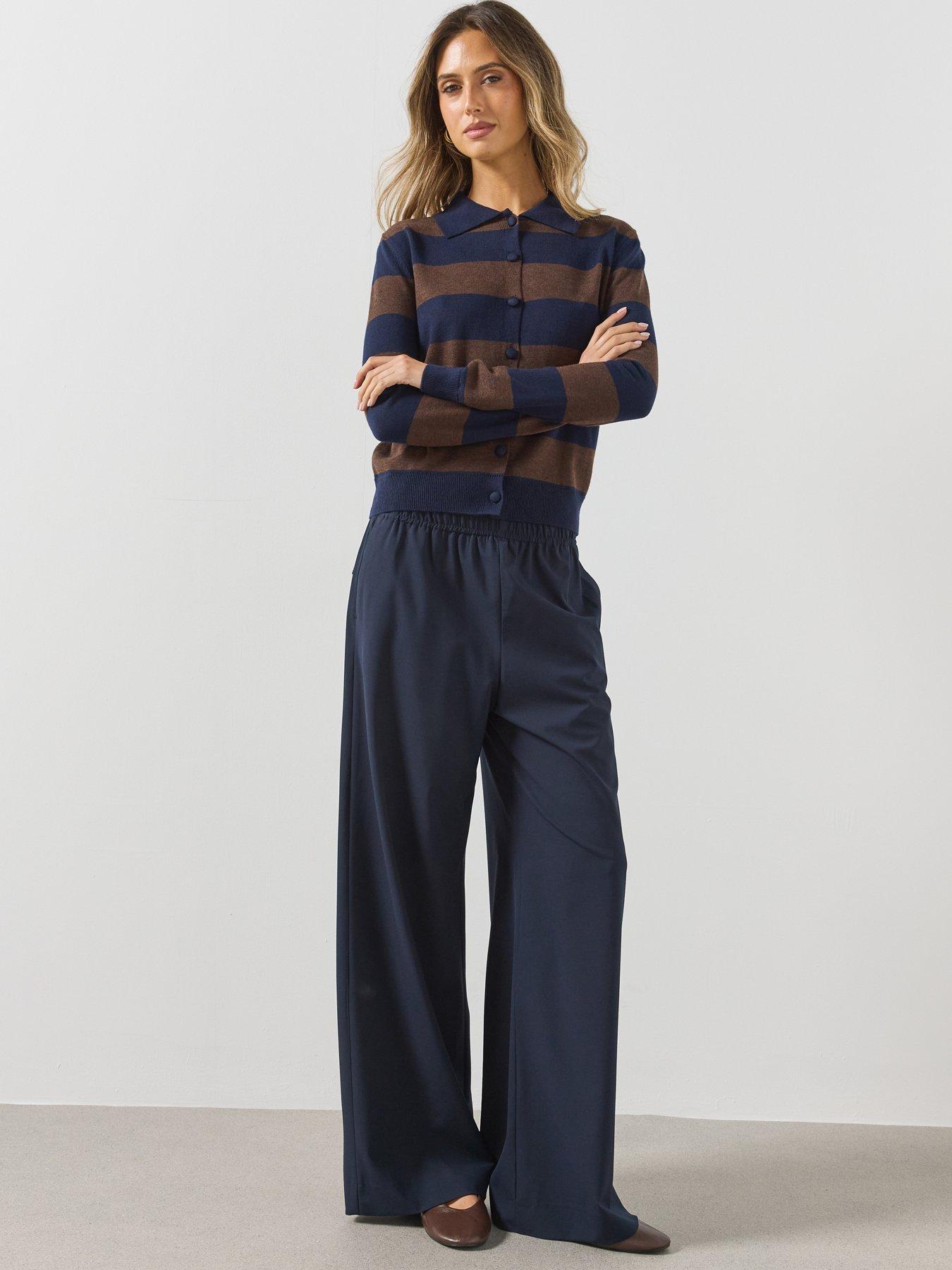Image 5 of 5 of Mango Wide Leg Jogger Trousers-navy