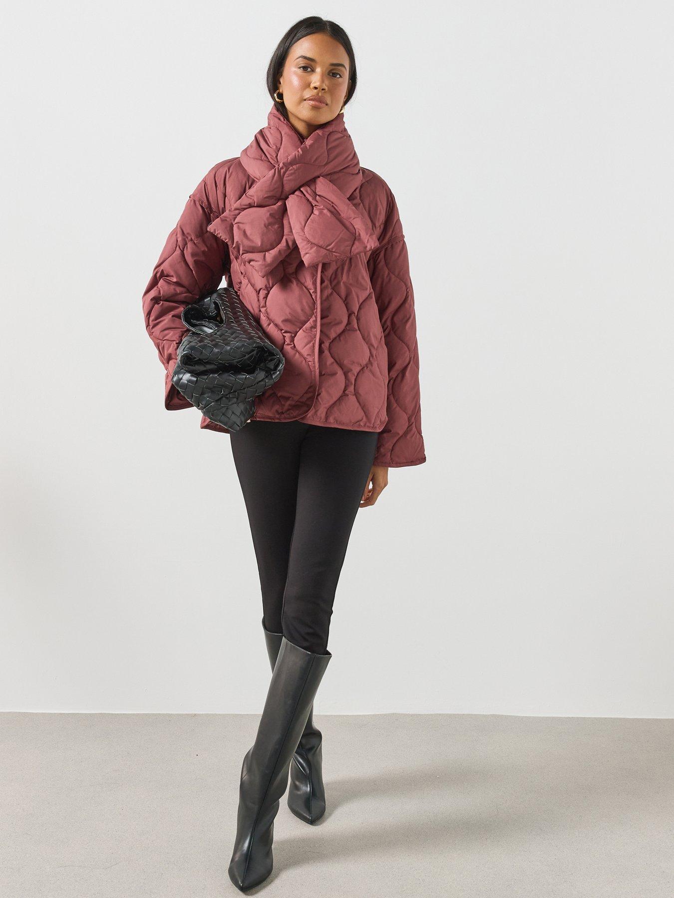Image 1 of 6 of Mango Removable Scarf Padded Anorak - Red