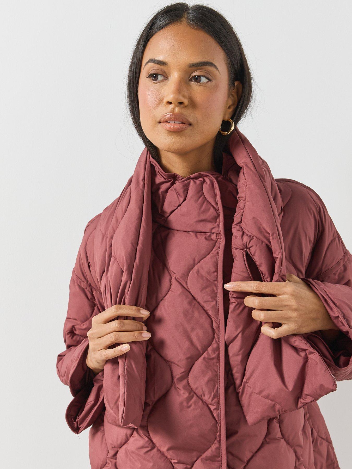 Image 4 of 6 of Mango Removable Scarf Padded Anorak - Red